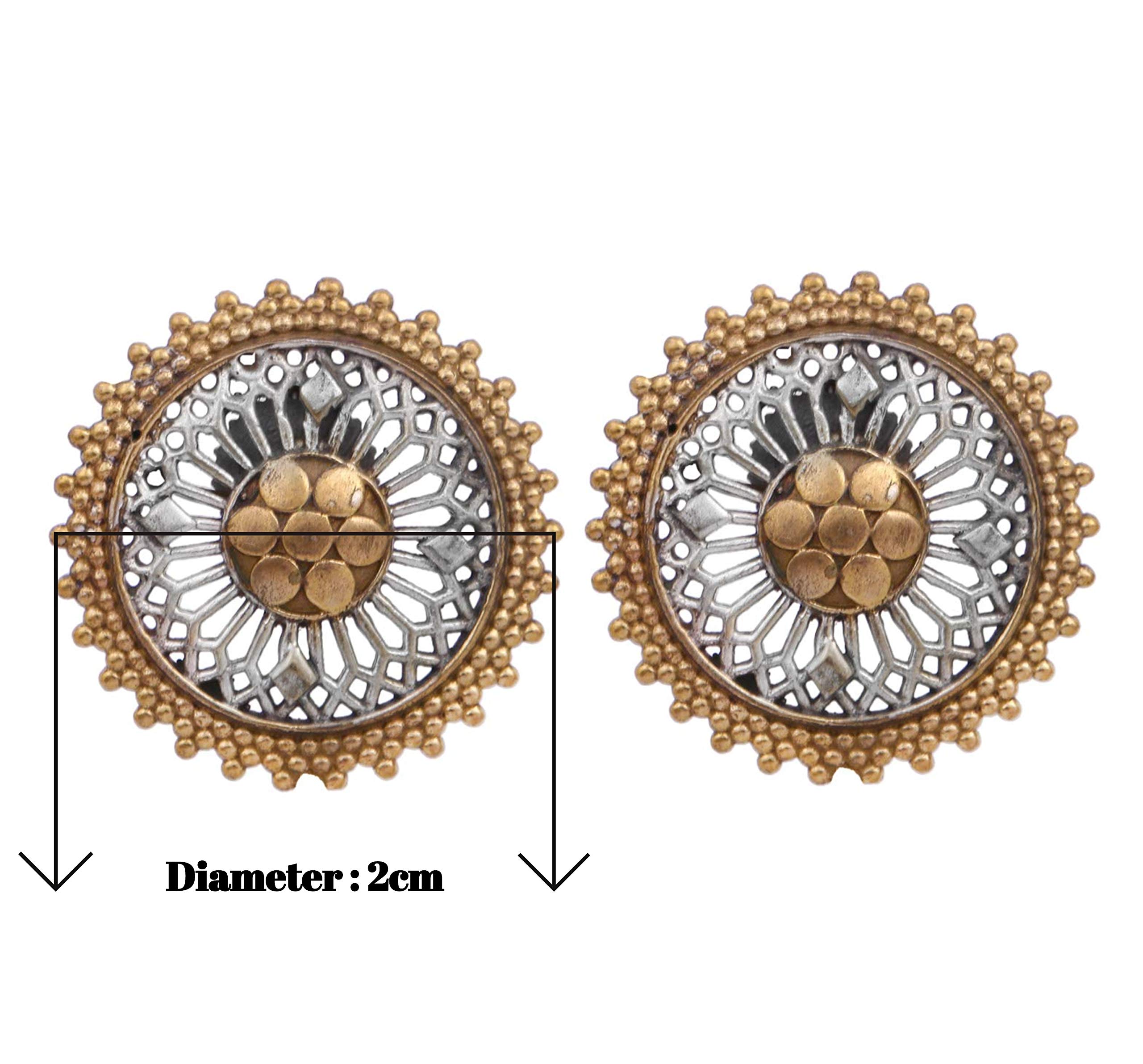 Oxidised German Silver Dual Plating Stud Earrings for Women