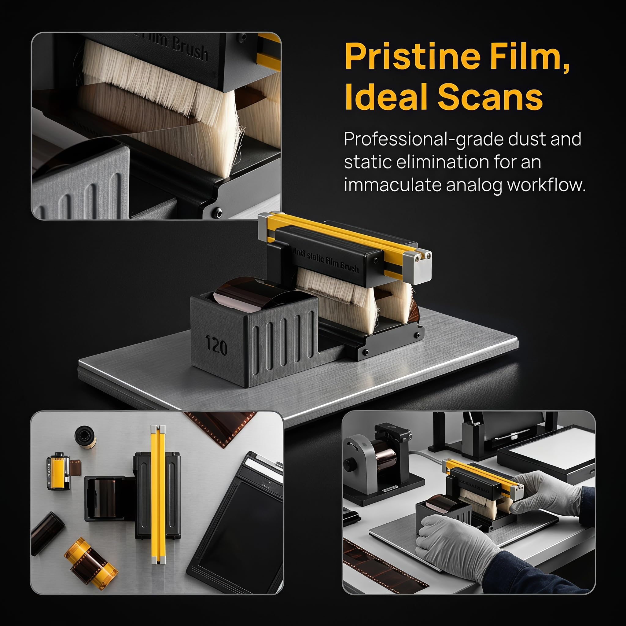 Cepillo Antiestático para Eliminar El Polvo De Películas, Kit De Cepillos para Limpiar Negativos, con Barra Antiestática Iónica De 15 Cm, Equipo Portátil De Limpieza para Cuarto Oscuro para