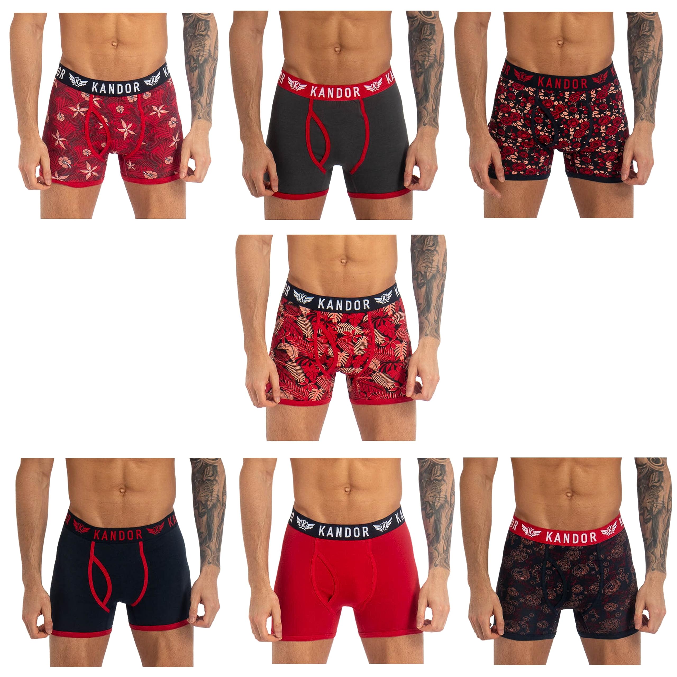 Kandor Confezione da 7 Boxer da Uomo in Cotone, Set di Mutande da Uomo Colorate, Nere e Colorate, Biancheria Intima da Uomo Elasticizzata in Morbido Cotone, Boxer Slip con Elastico in Vita