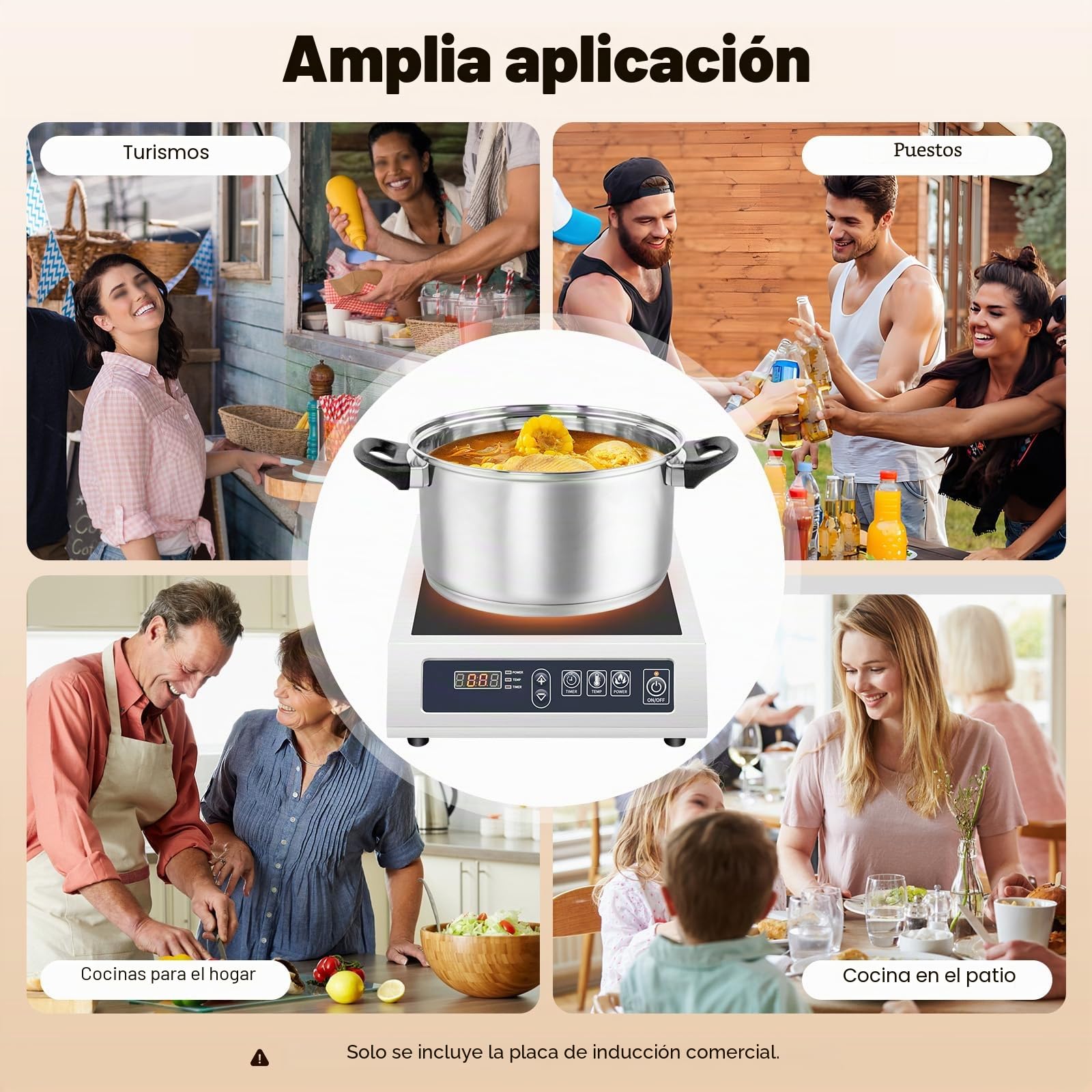 Inducción Comercial 3500w Acero Inoxidable Para Ollas De Fondo Plano 4.72-11.81 Pulgadas De Diámetro Adecuado Para El Hogar Restaurante Hotel