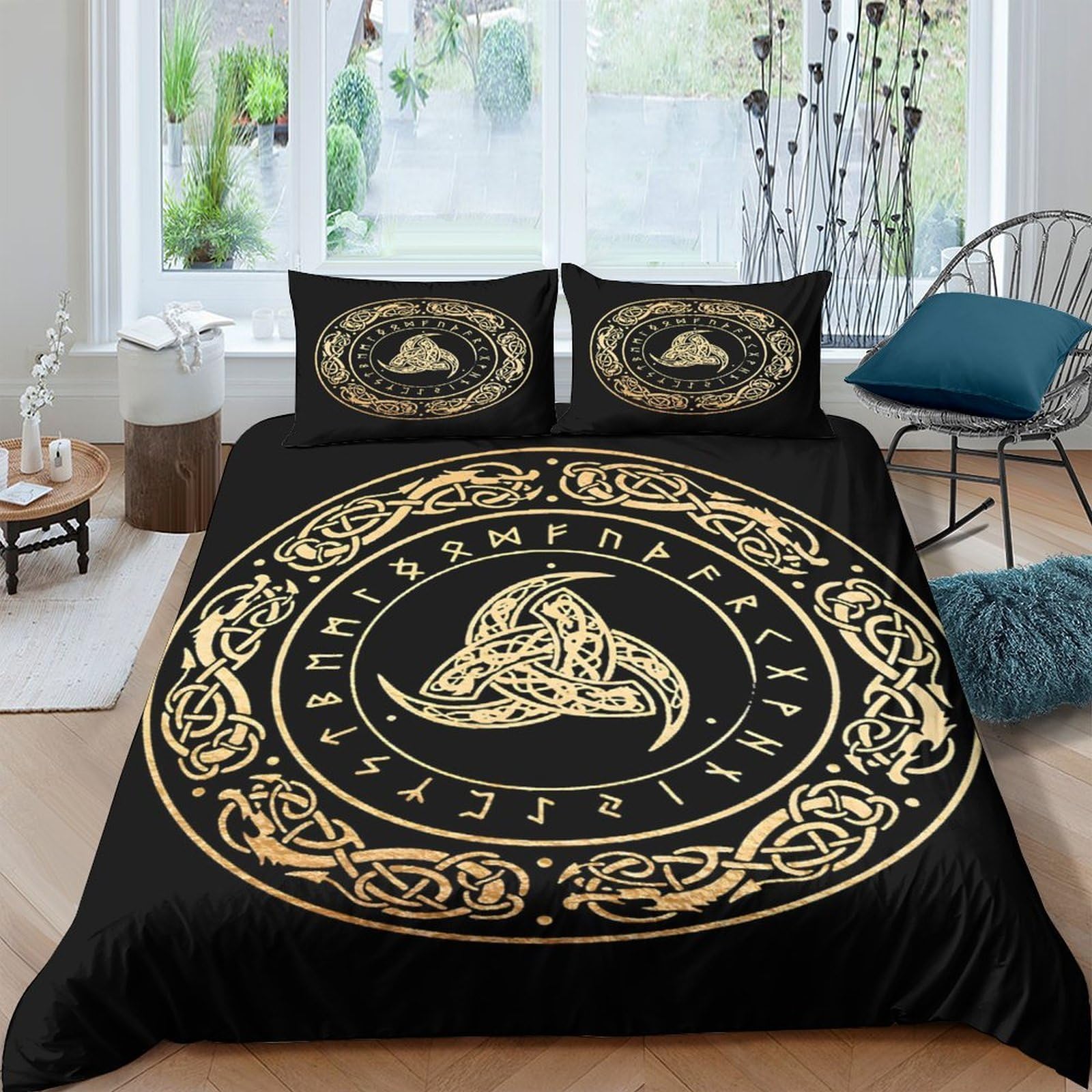 Ctjqhvkz Style-3 3D Printed Magic Circle Fitted Sheet Microfiber Black Gold Wizard Hat Bed Cover Anti-Slip Machine Washable For Bedroom Single（135X200cm）