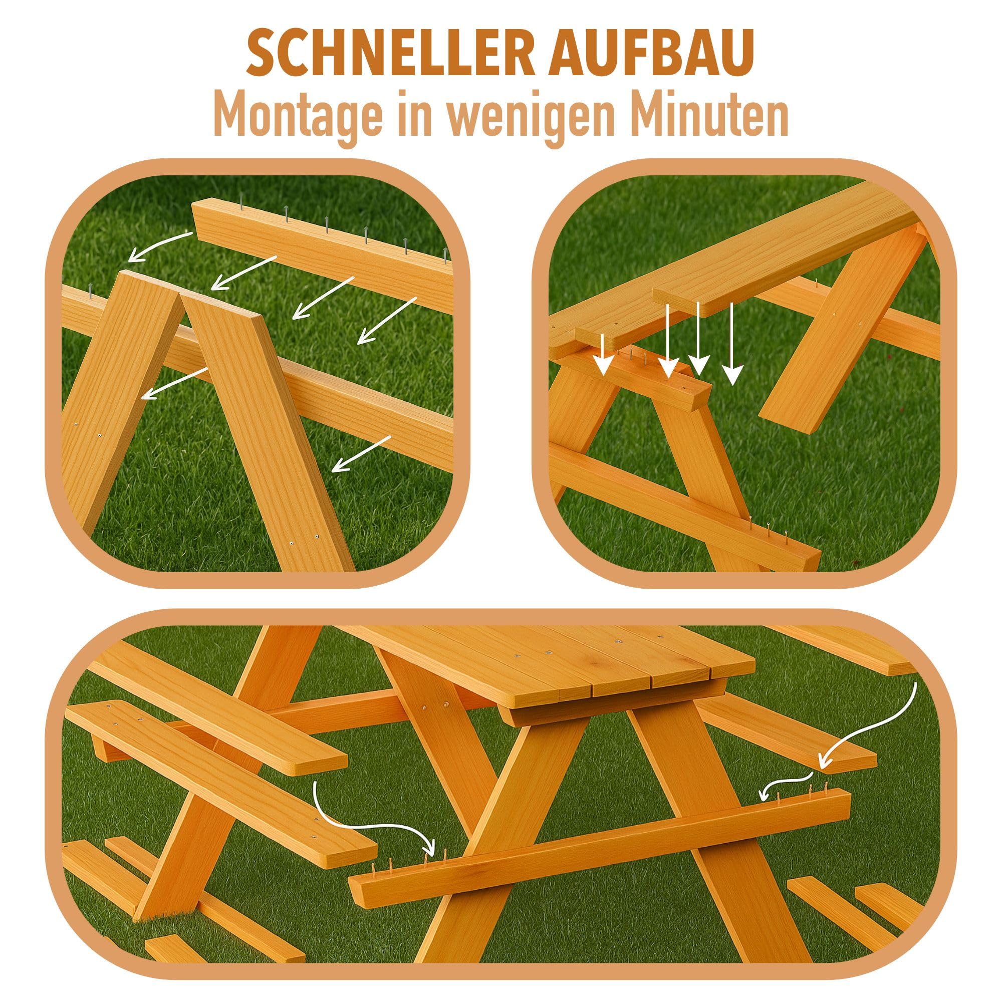 FableKids Kindersitzgruppe Outdoor | Kindertisch Kinderbank | Massivholz