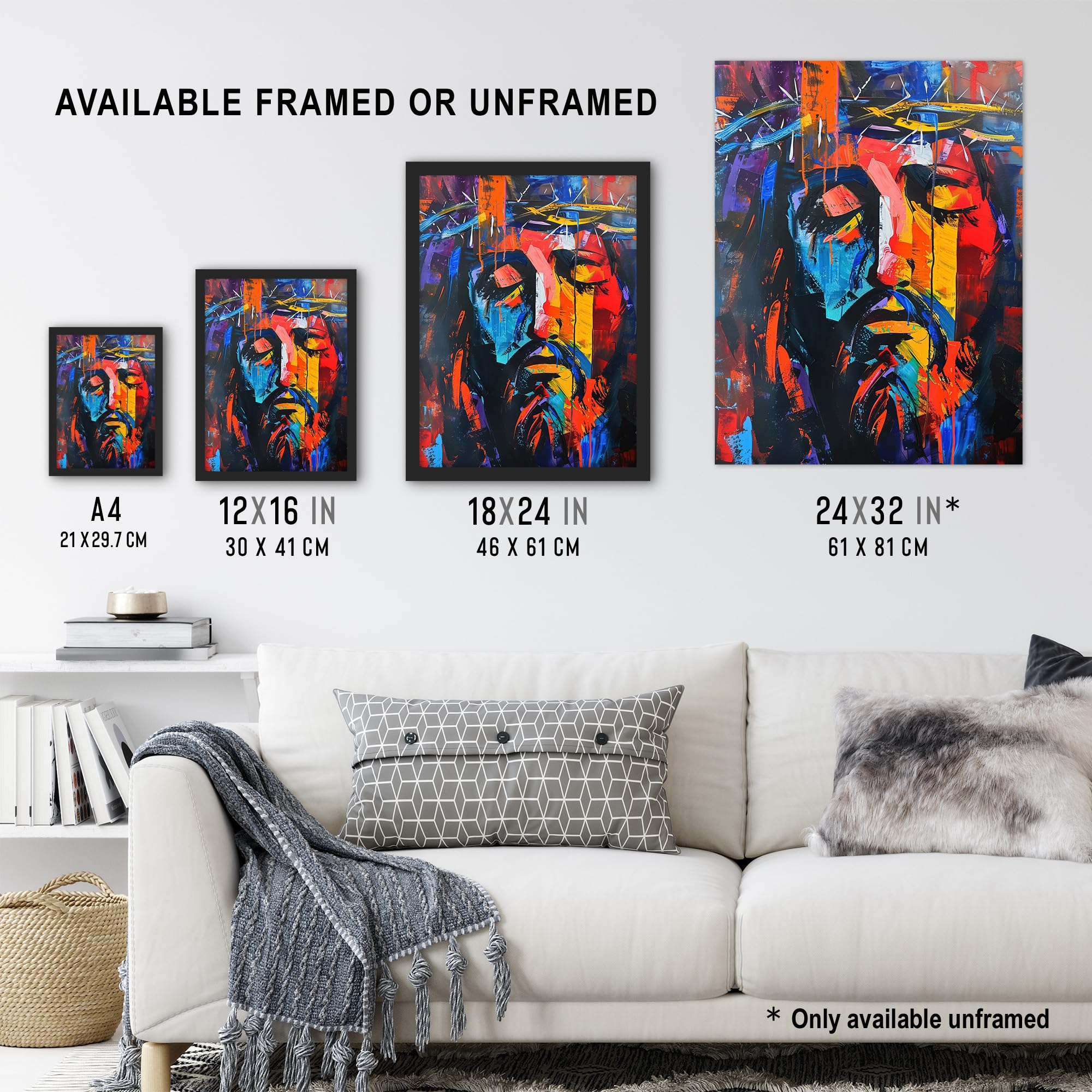 Artery8 Jesus Portrait Thorn Crown Modern Portrait Living Room Extra Large XL Wall Art Poster Print, Unframed 24X32", 81L x 61W cm - Image 3