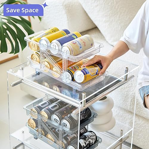 Miniatura 7 de Organizador dispensador de latas de soda para refrigerador y soportes para latas de burbujas, amplio ajustable (paquete de 2 unidades, transparente)