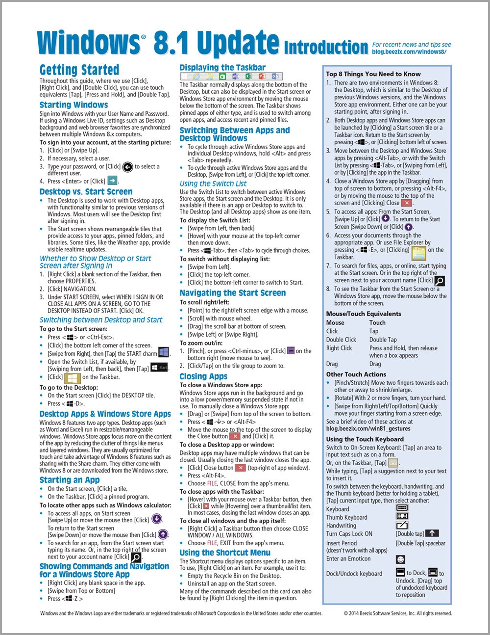 Windows 8.1 Update Quick Reference Guide: Introduction (Cheat Sheet of Instructions, Tips & Shortcuts - Laminated)