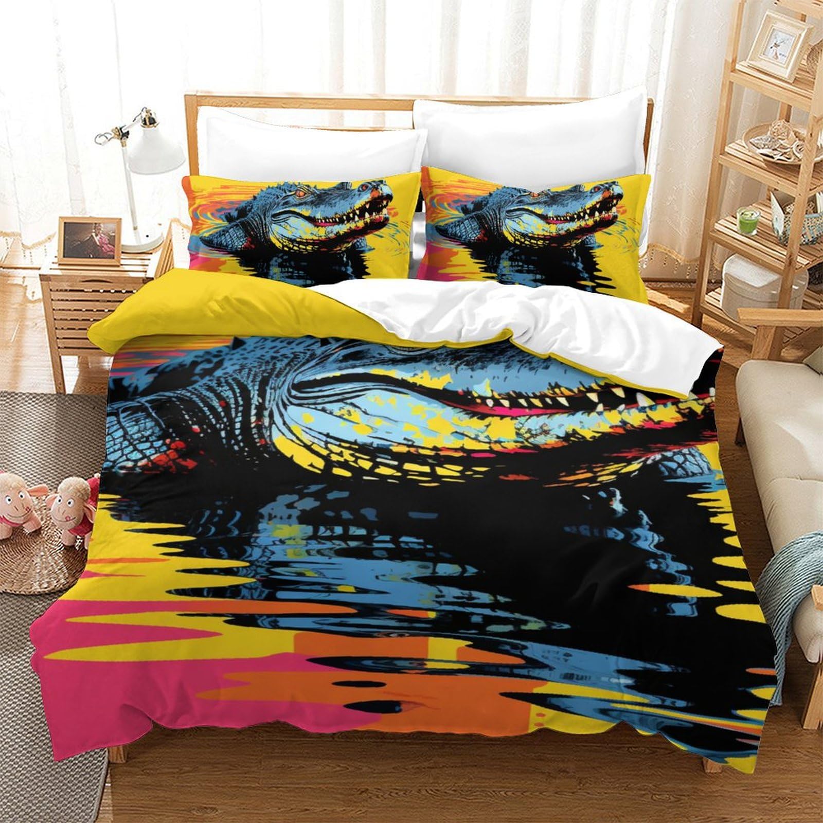 Housse de couette 140x200 crocodile avec taies d'oreiller lit simple garçon
