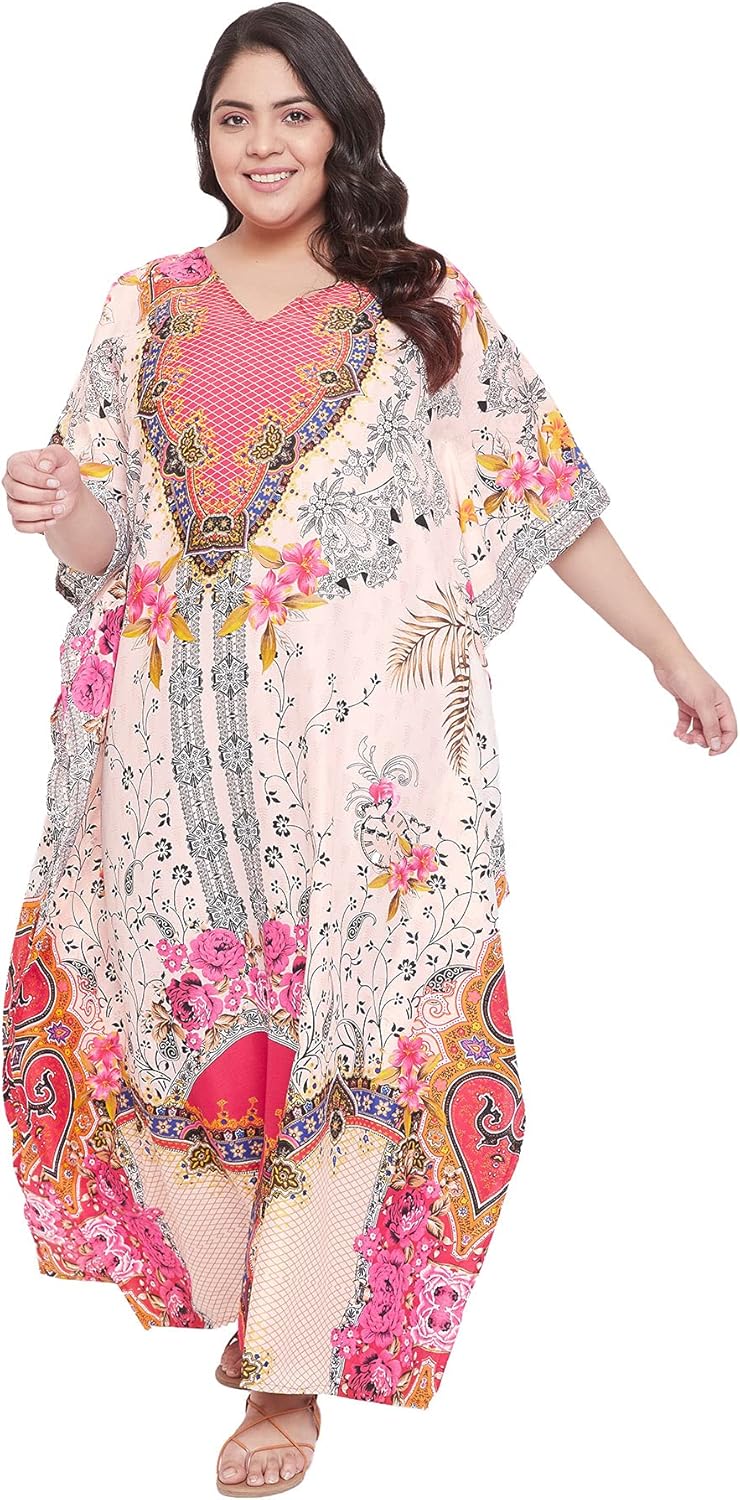 Oussum Long Plus Size Caftan Maxi Dress for Women, Beach Cover Up Kimono Sleeve Summer Dresses for Women 1X–3X - Image 3
