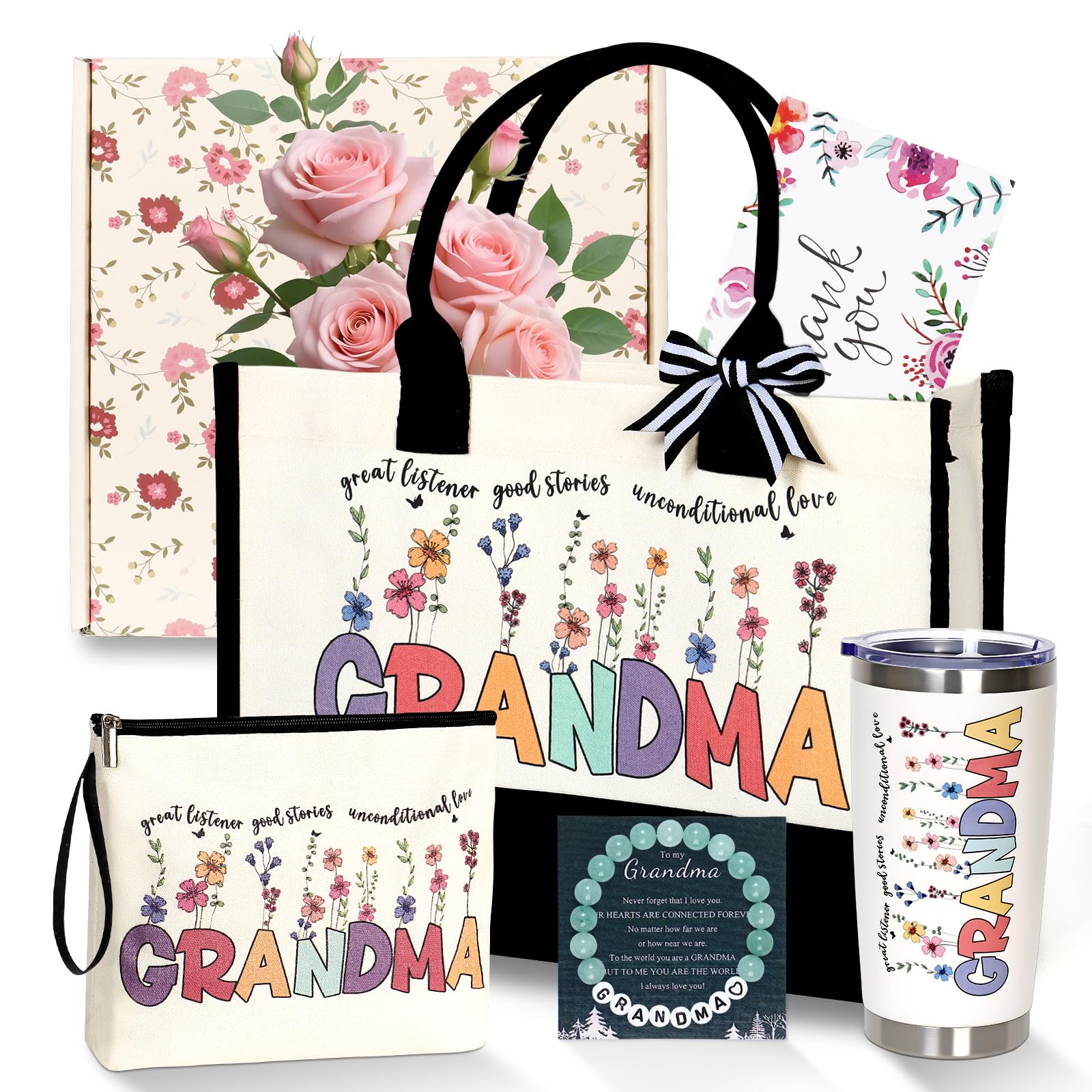 Grandma Gifts, Funny Birthday Gift for Grandma Nana, Cool Grandmother Canvas Tote Bag Gifts Set, Personalised Grandmother Mug Christmas Presents Basket for Grandchildren Grandson Granddaughter