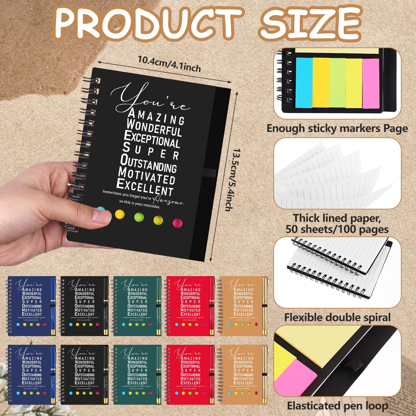 10 Sets Employee Appreciation Gifts Bulk Motivational Ballpoint Pens Inspirational Spiral Notebooks Encouraging Pen Thank You Gifts for Coworkers Colleagues Teacher Nurse Staff Team Christmas Office - Image 2