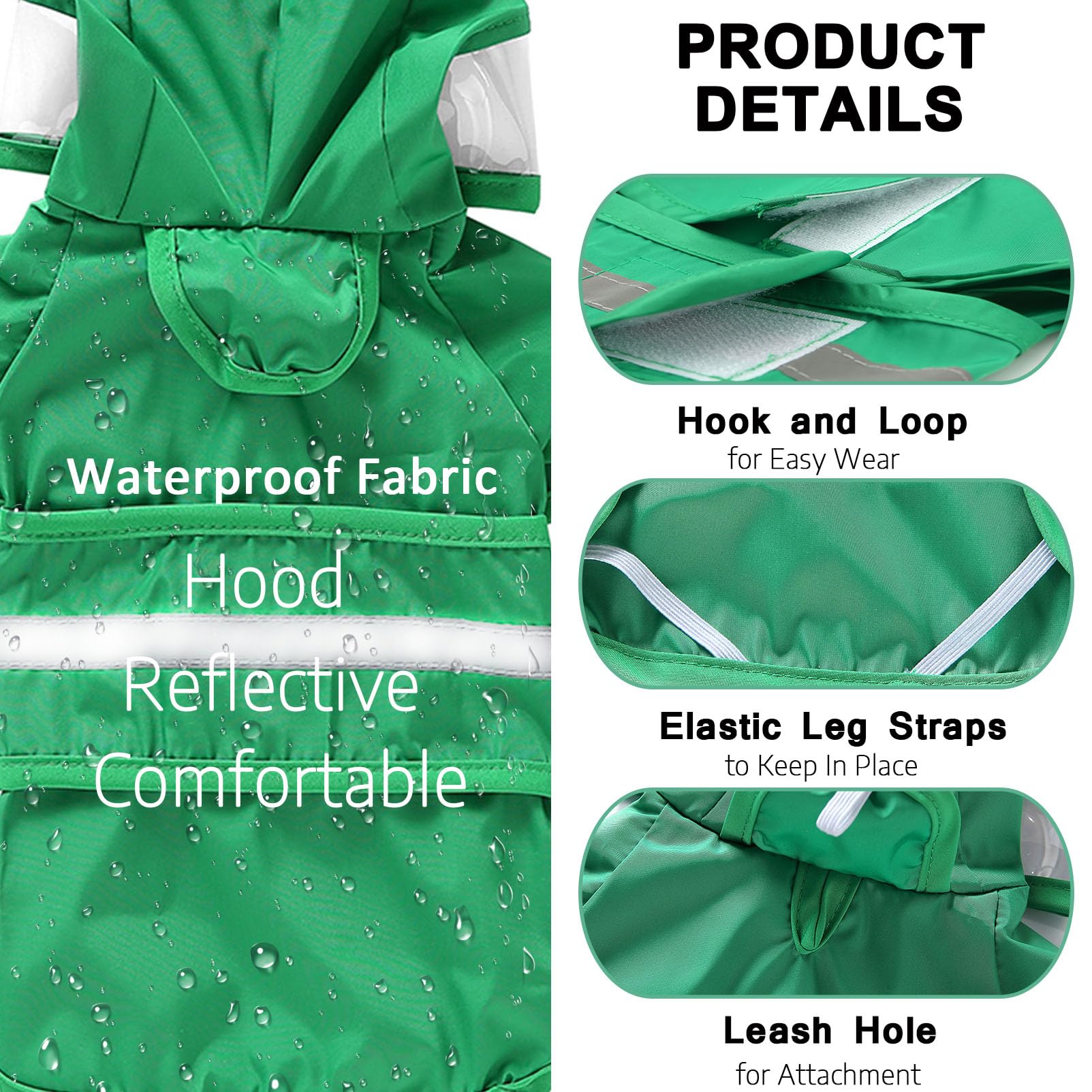 SMALLLEE_LUCKY_STORE Cute Frog Dog Raincoat with Clear Hood and Harness Hole Adjustable Waterproof Rain Jacket for Small Medium Large Dogs Boy Girl Reflective Pet Poncho - Image 4