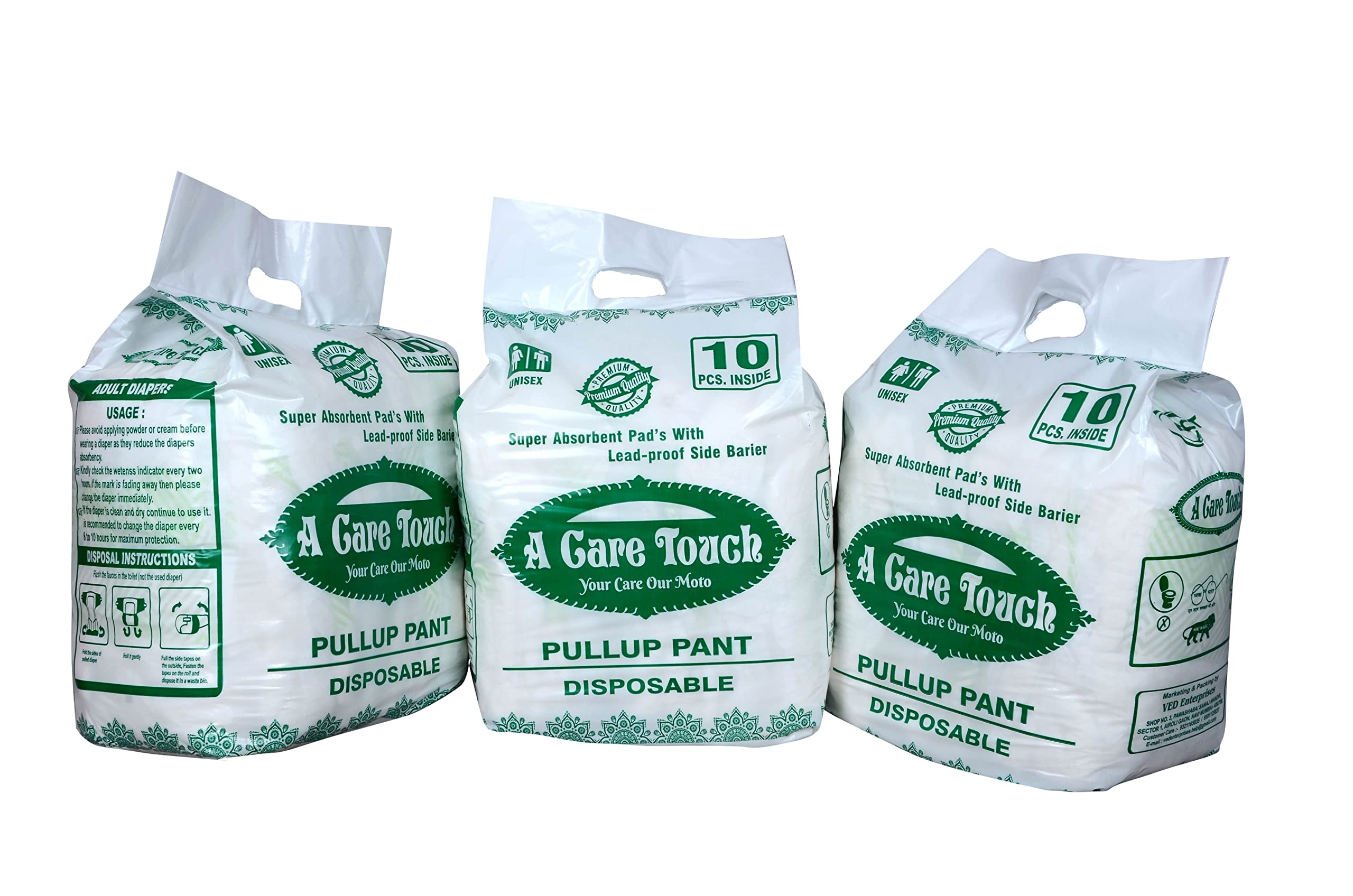 A Care TouchA Care Touch Extra Large (Xl-XXL) Pullup Pant 30 Pcs Size 104.15x152.50 CM 41-60" Amazon Regd. Brand Extra Absorbent Core High and soft Protection Anti-Bacterial Leakproof Odour Control Unisex Wetness Indicator Combo Pack of 3