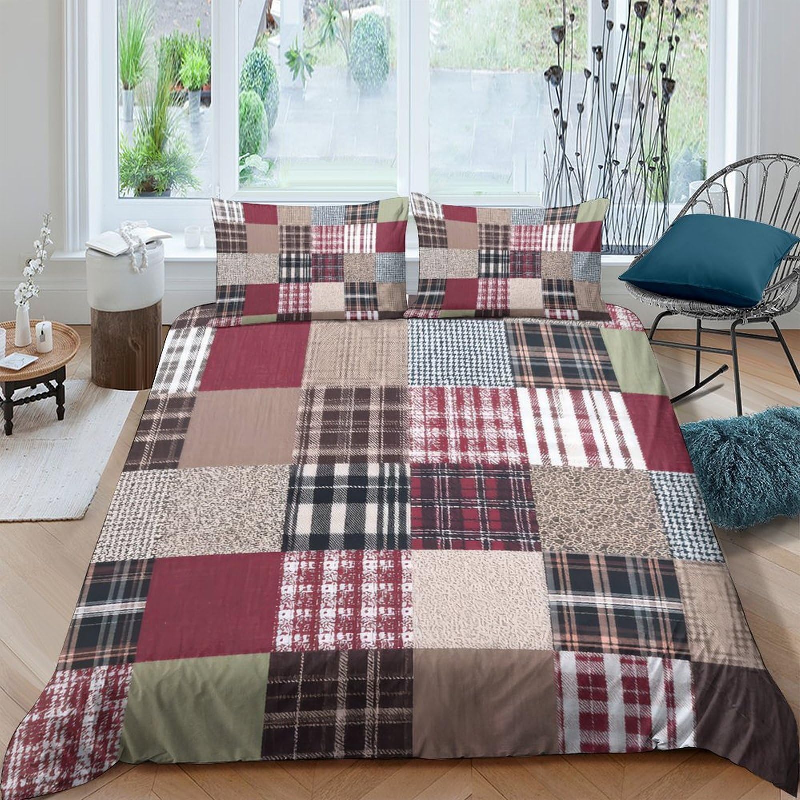 Ctjqhvkz Style-7 3D Printed Patchwork Plaid Fitted Sheet Microfiber Soft Breathable Checkered Mattress Cover For Bedroom Guest Room Decor Single（135X200cm）