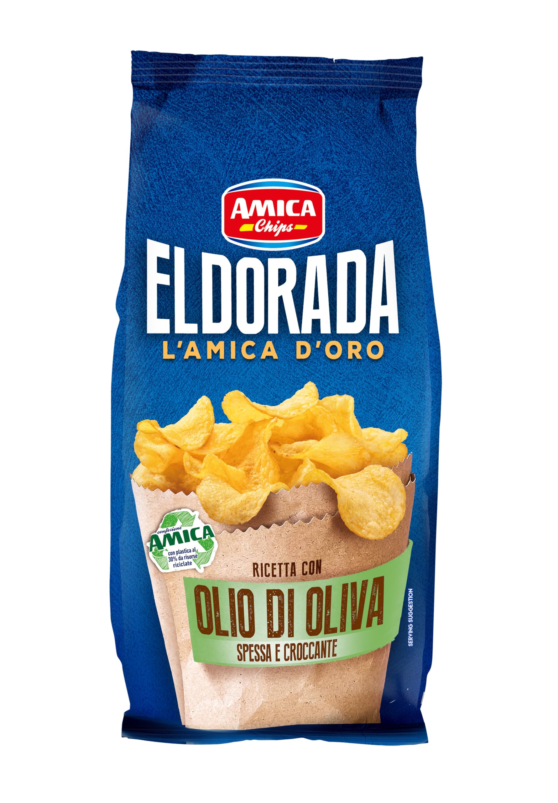 AMICA Chips | Eldorada Patatine Ricetta con Olio di Oliva, Lenta Cottura, Taglio Spesso e Croccante, Senza Glutine, 15 Pezzi x 130 gr