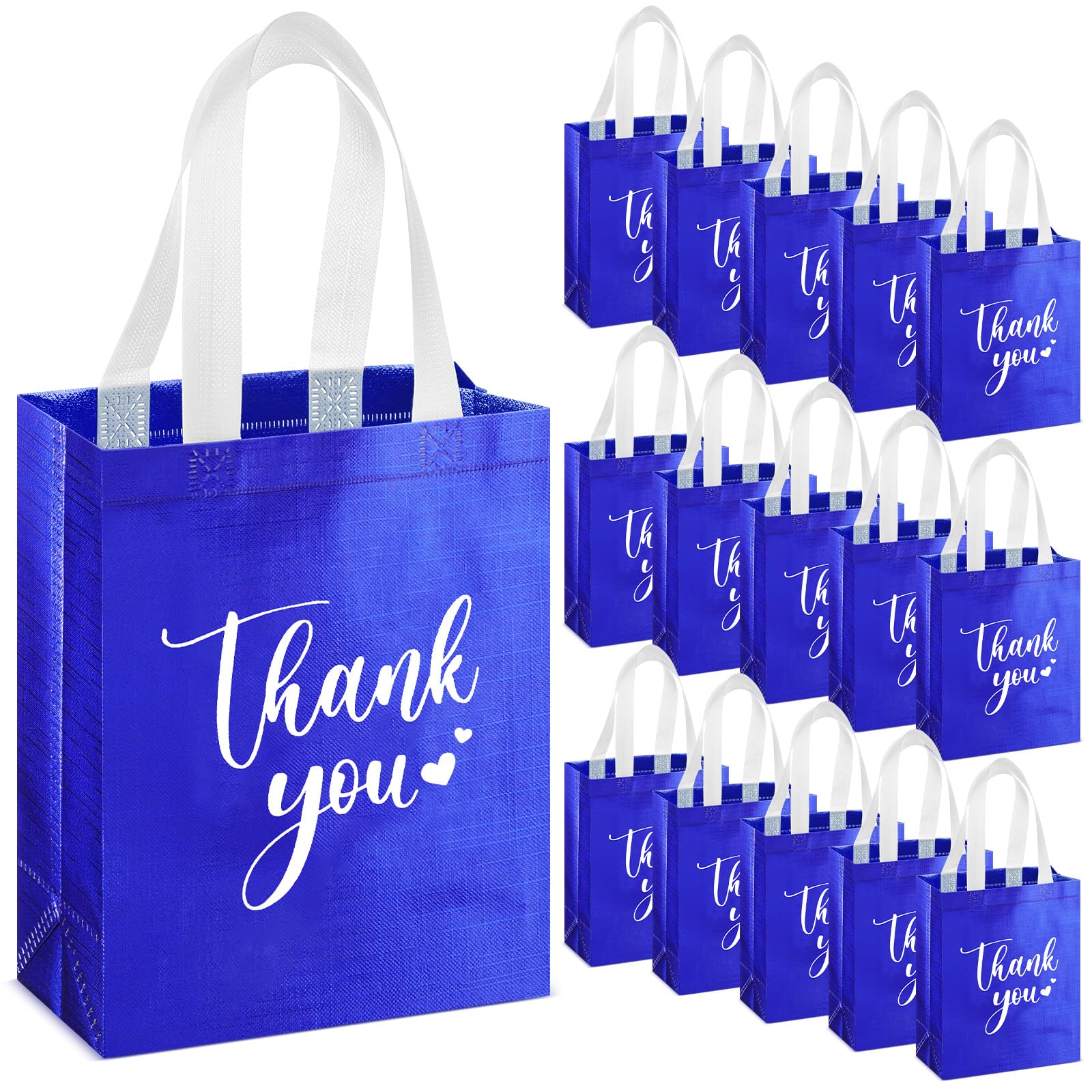 Sweetude 30 Pcs Thank You Gift Bags with Handles, Reusable Non Woven Foldable Goodie Bags Bulk for Graduation Teacher Appreciation Wedding Bridesmaid Favors(10 x 8 x 4 Inch,Royal Blue) โ image 1