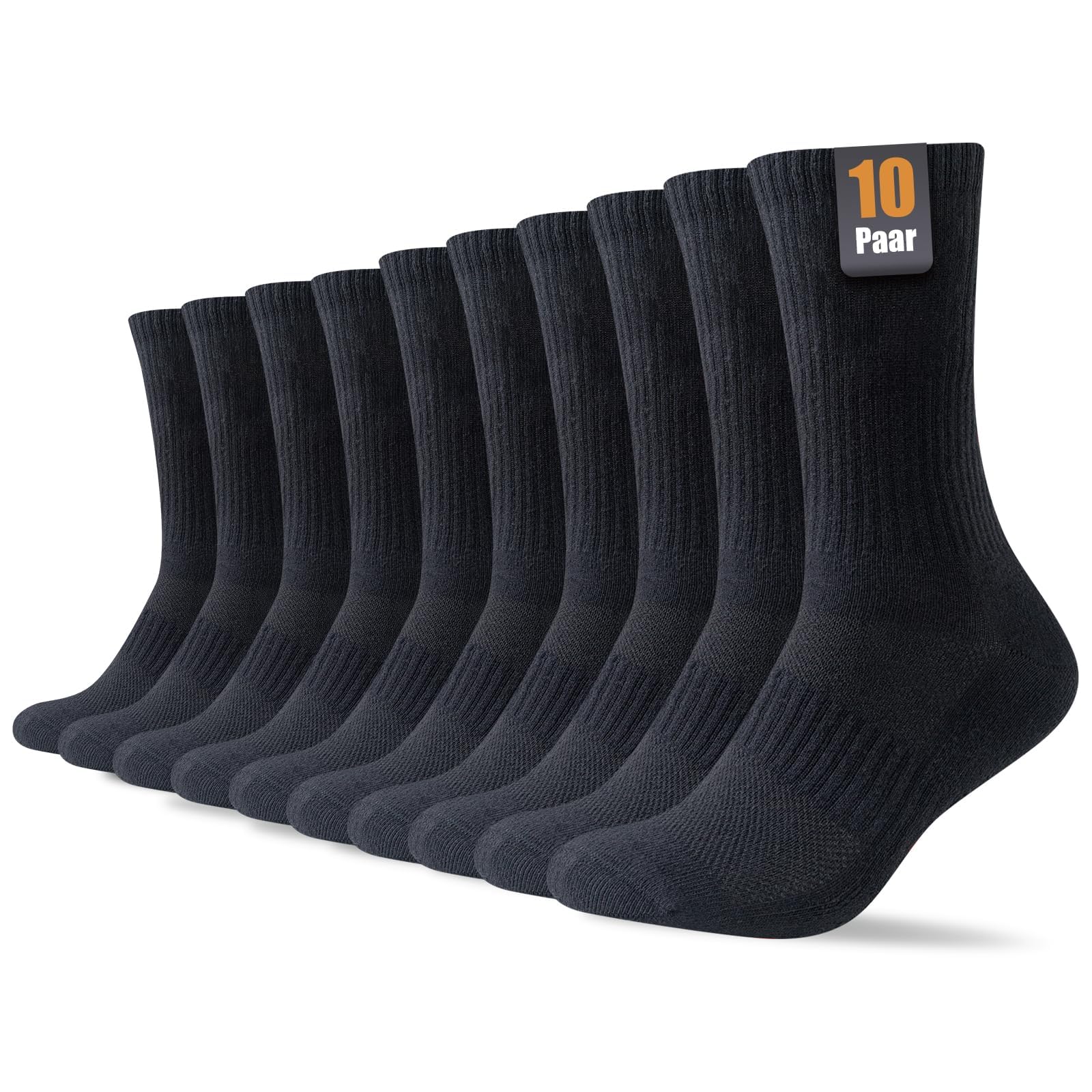 SockWaddles Socken Herren Damen, 6/10 Paar Tennissocken Sportsocken | Atmungaktive Baumwolle, Gepolsterte Laufsocken und Wandersocken in Schwarz Weiß, Größen 35-38, 39-42, 43-46 und 47-50