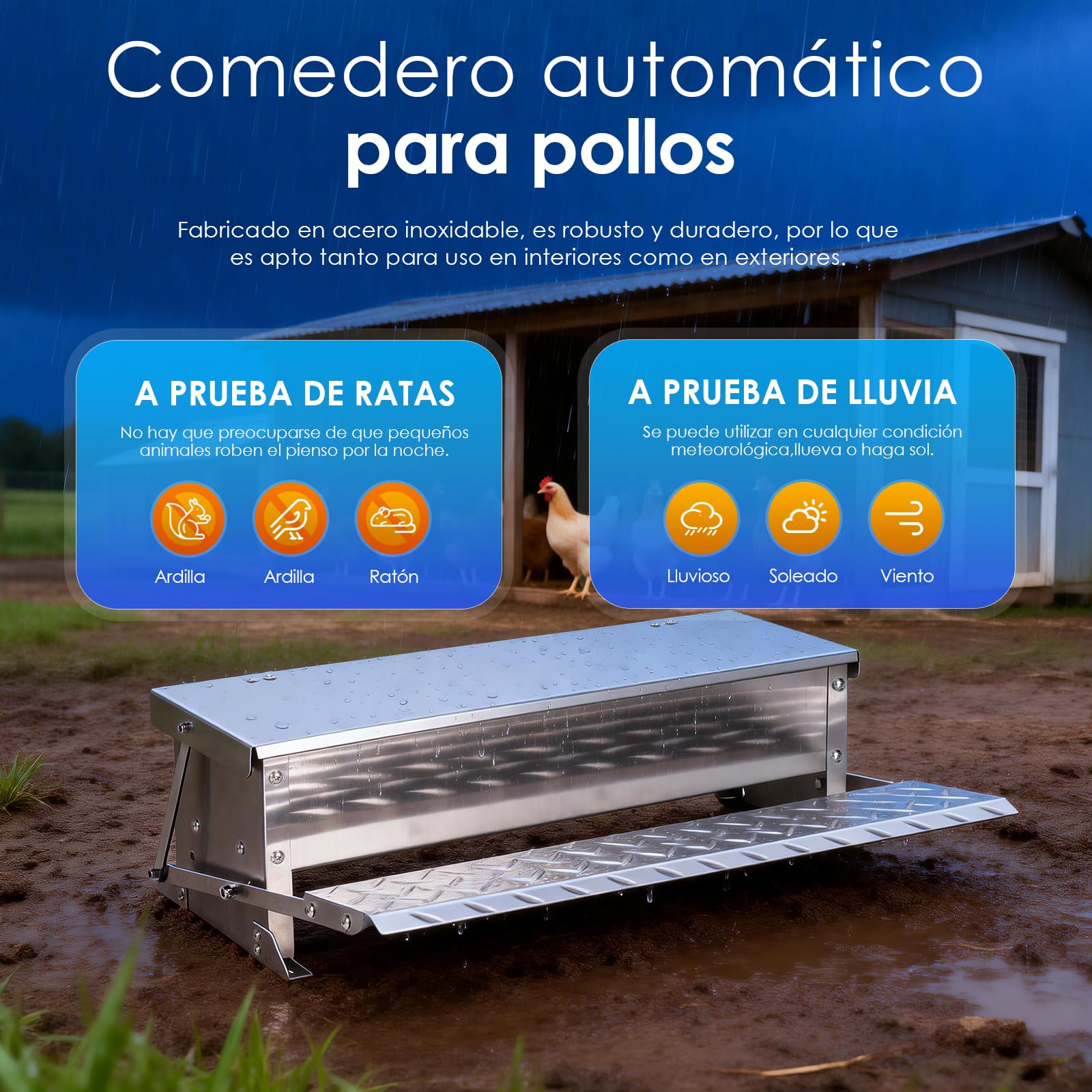 Comedero de Gallinas Antipajaros, Comedero Galvanizado Para Pollos de 5 Kg de Capacidad,Comedero Para Pollos a Prueba de Roedores y Lluvia,Comedero Para Pollos, Faisanes, Patos, Gansos