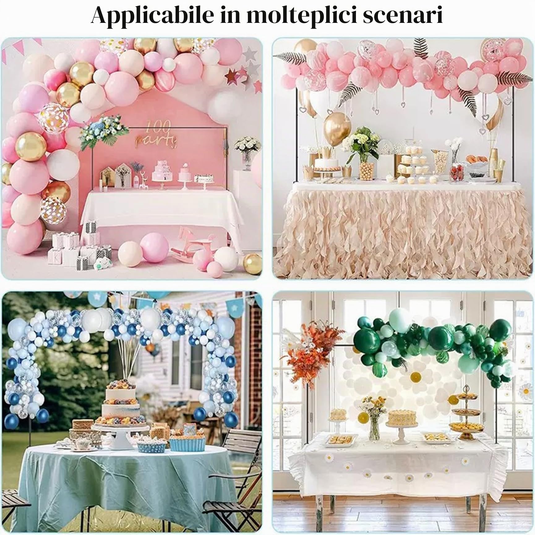 Arco da tavolo con morsetti regolabili sopra l'asta del tavolo per decorazioni con palloncini, cornice per espositori per feste di matrimonio in ferro