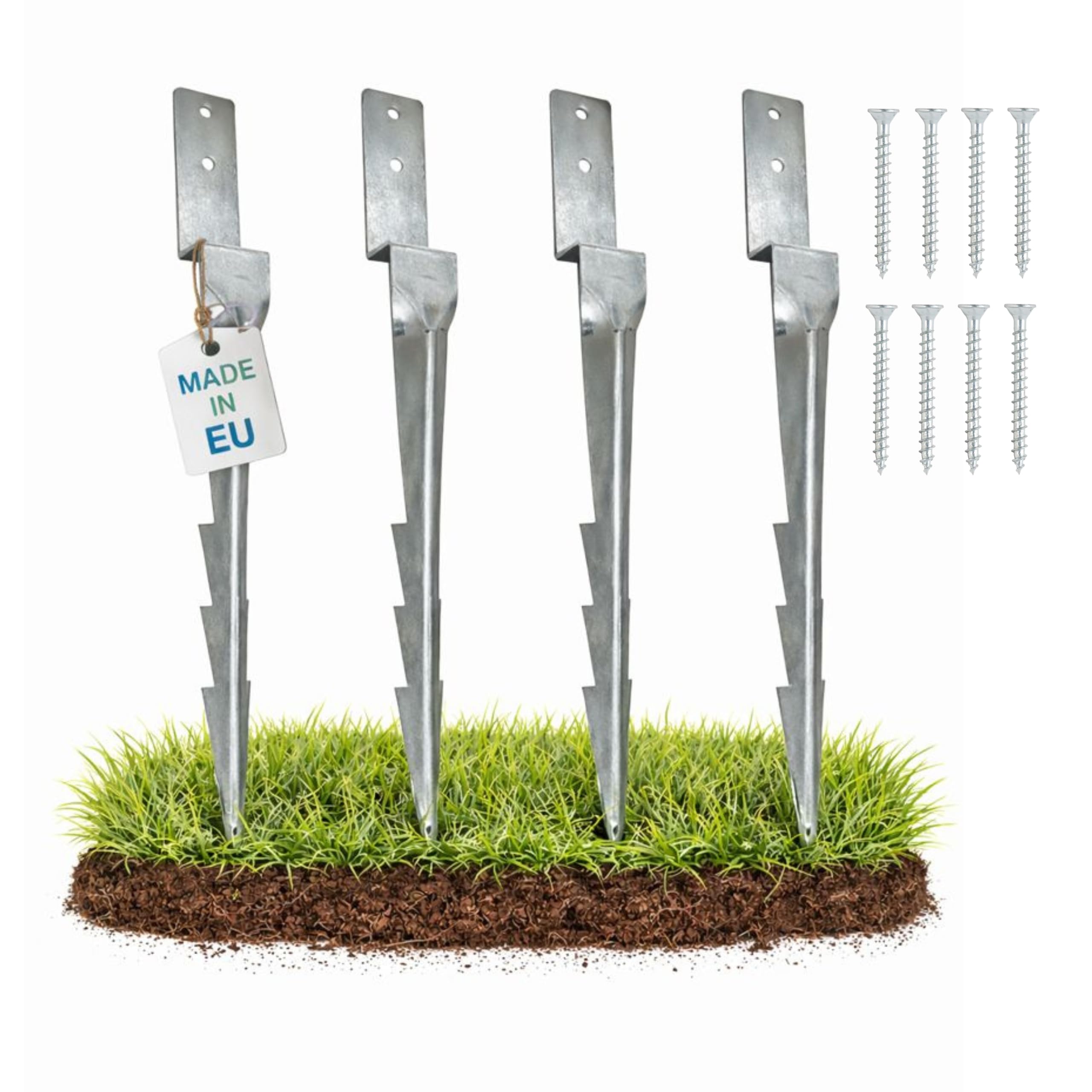 Piquets d'ancrage au Sol 430mm - 4 Pièces - Pour balançoires et aires de jeux - Acier Galvanisé à Chaud