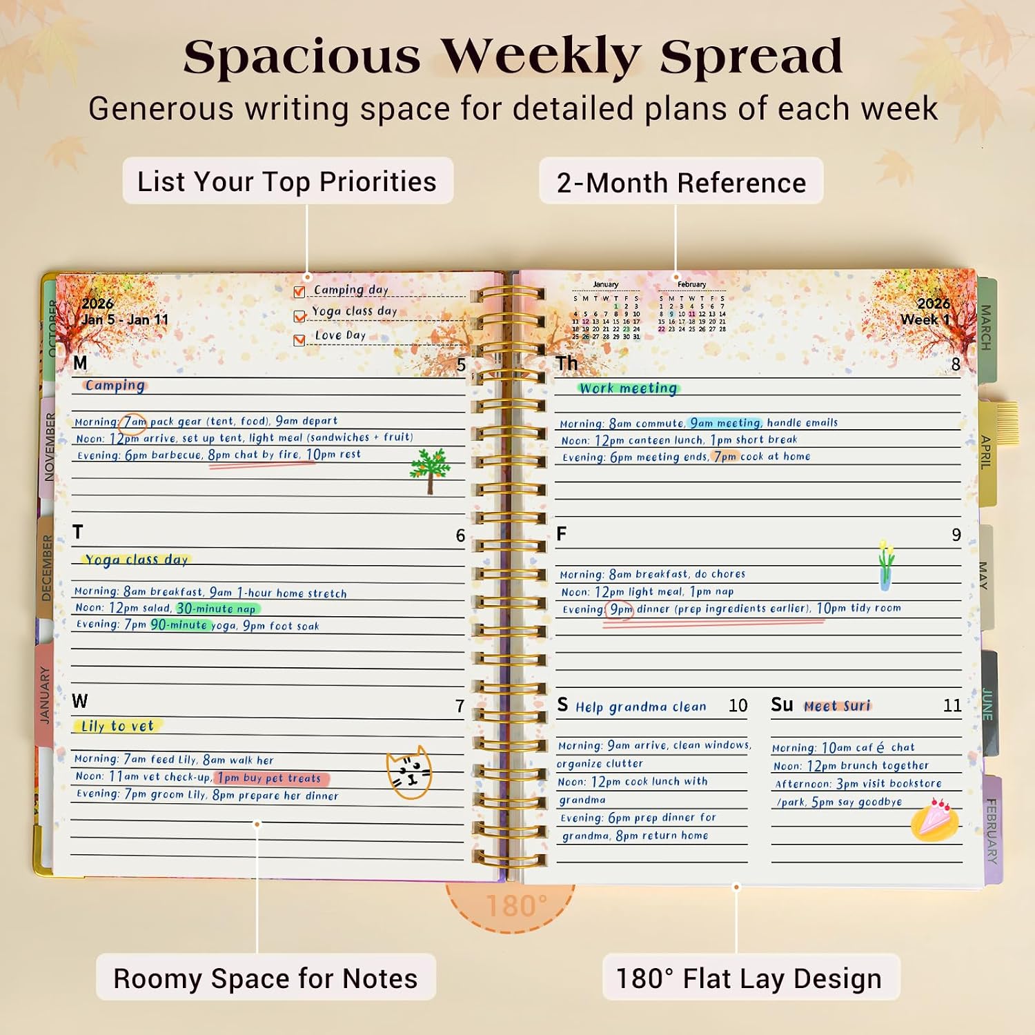 Planner 2026-2027, 18 Months Weekly and Monthly Daily Planner from January 2026 - June 2027, 5.75" x 8.38" A5 Hardcover Agenda Organizer Book 2026 with Tabs, Spiral Yearly Calendar Planners for School Work Home, Autumn Tree thumbnail