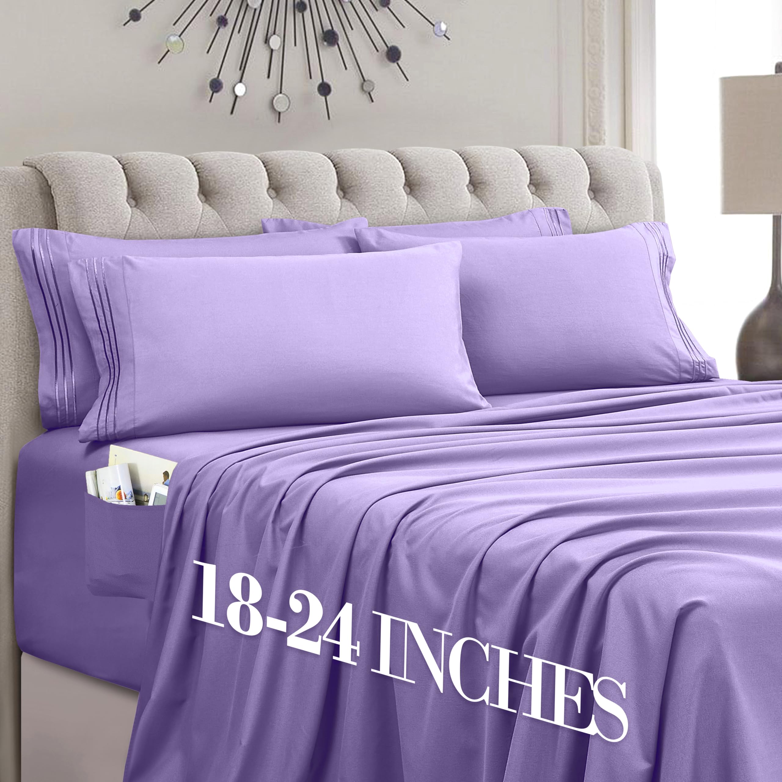 Mocassi Luxury 4-Piece Sheet Set, Ultra Soft 1800 Premium Hotel Quality Microfiber Sheet Set, Fits Mattresses Up to 18 to 24 Inches Extra Deep Pocket - Breathable and Secure Fit, Twin, Lavender