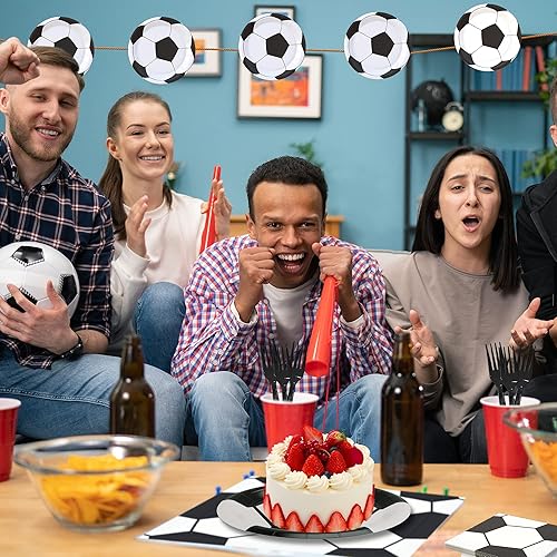 Miniatura 6 de Paquete de 120 piezas de suministros de fiesta de fútbol, platos de papel, servilletas, tenedores, decoración de cumpleaños para niños para 30