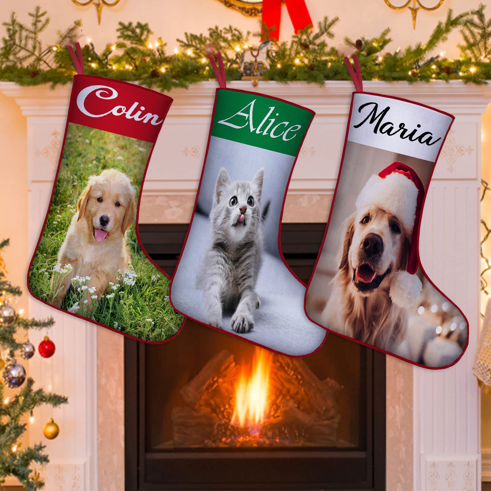 Rainsar Chaussette De Noël Personnalisé, Brodées Avec Nom D'animal De