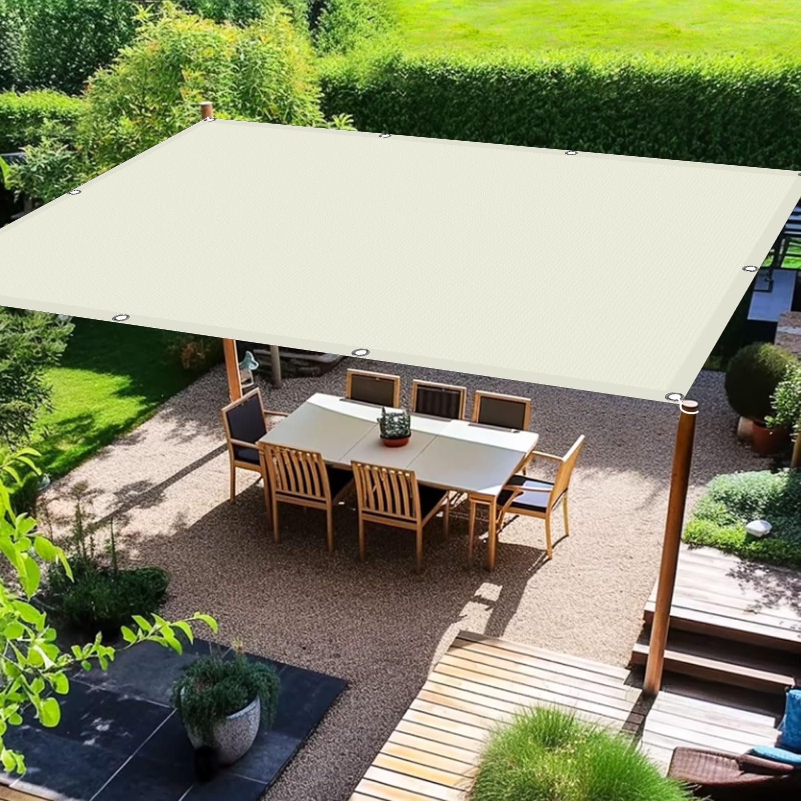 Voile d'ombrage 1.4x5m blanc chaud imperméable avec oeillets