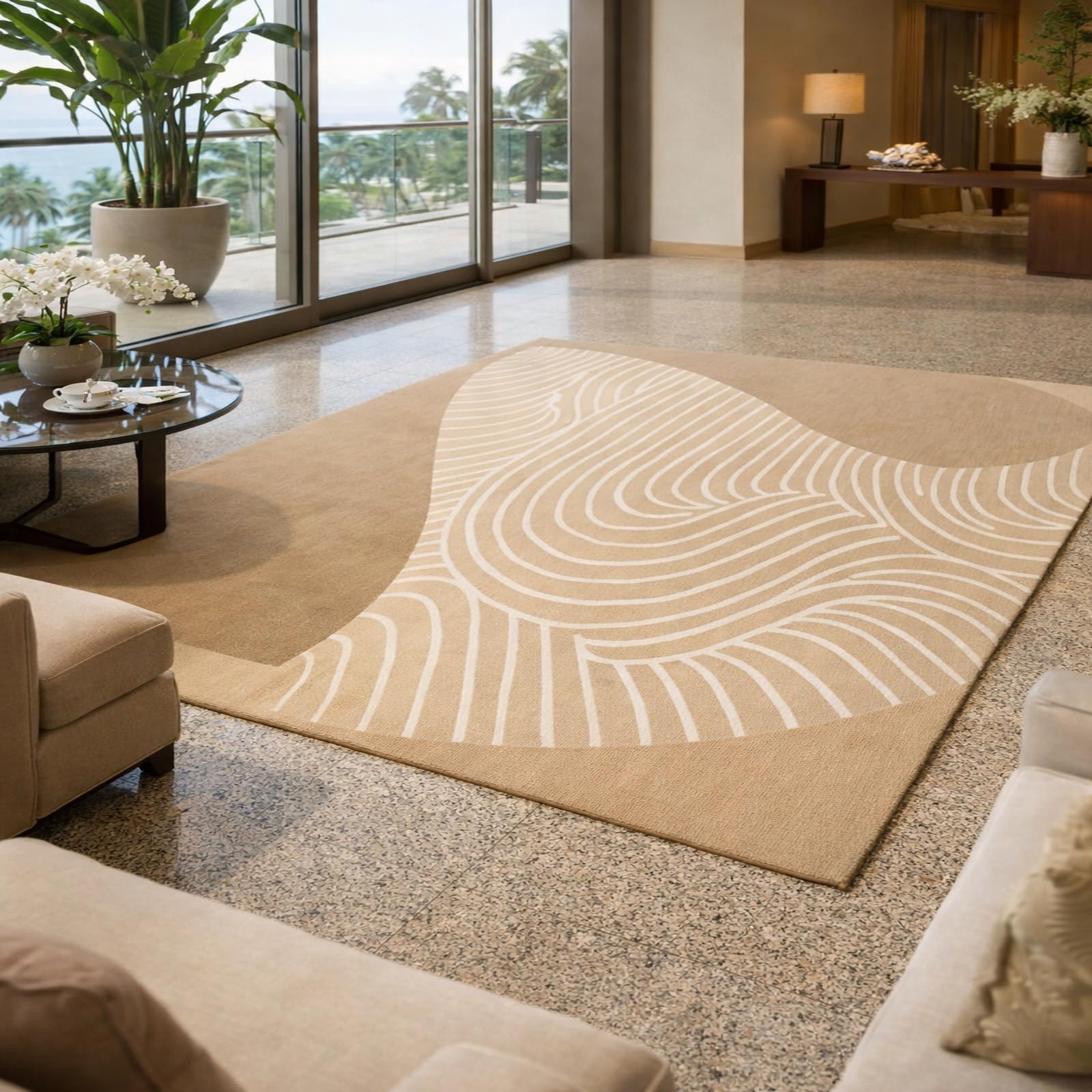 Tapis de salon abstrait moderne beige et marron pour couloir cosy