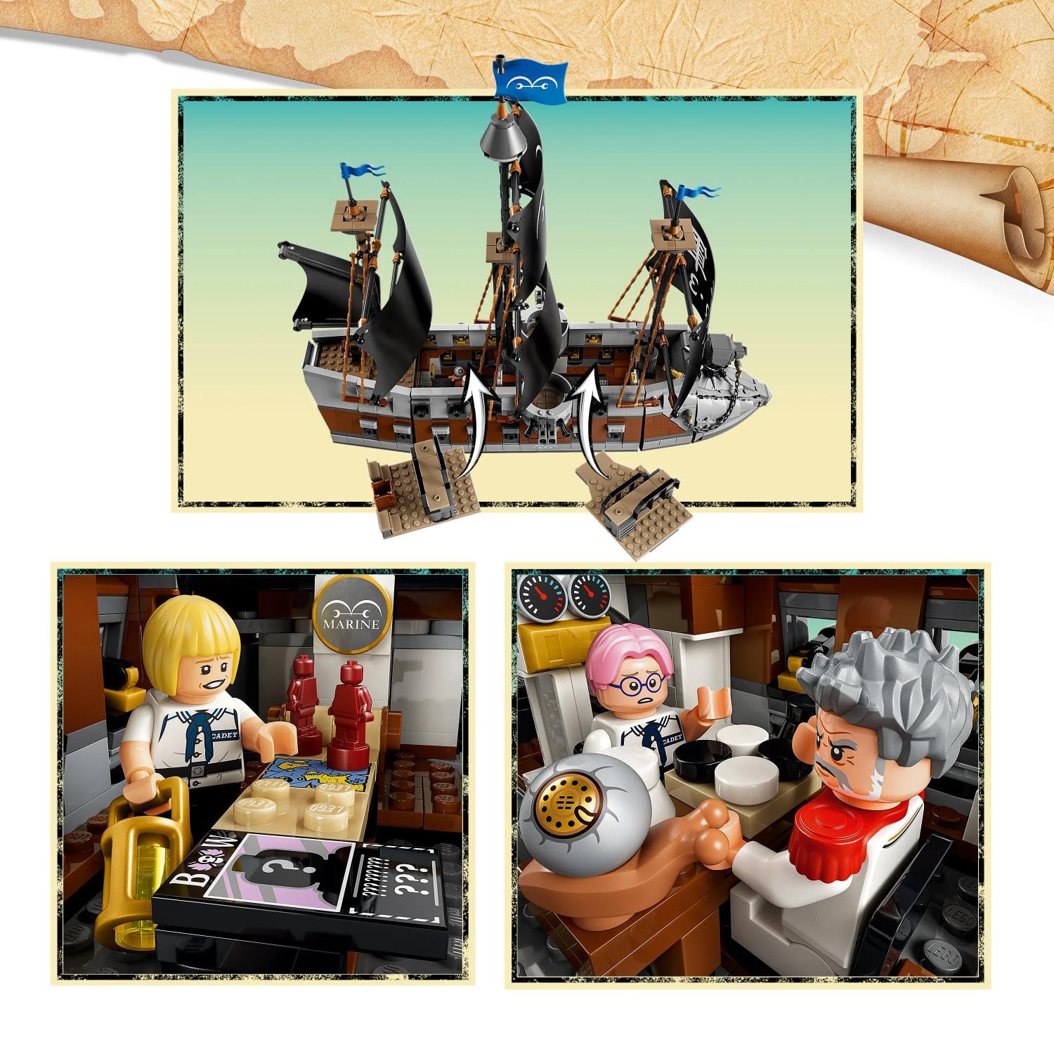 LEGO ONE PIECE Garps Marineschlachtschiff - Boots Modellbau mit 8 Minifiguren inkl. Zoro, Lysop und Nami - Kinderzimmer Deko - Geschenk für Jungen, Mädchen und Fans ab 9 Jahren - 75646