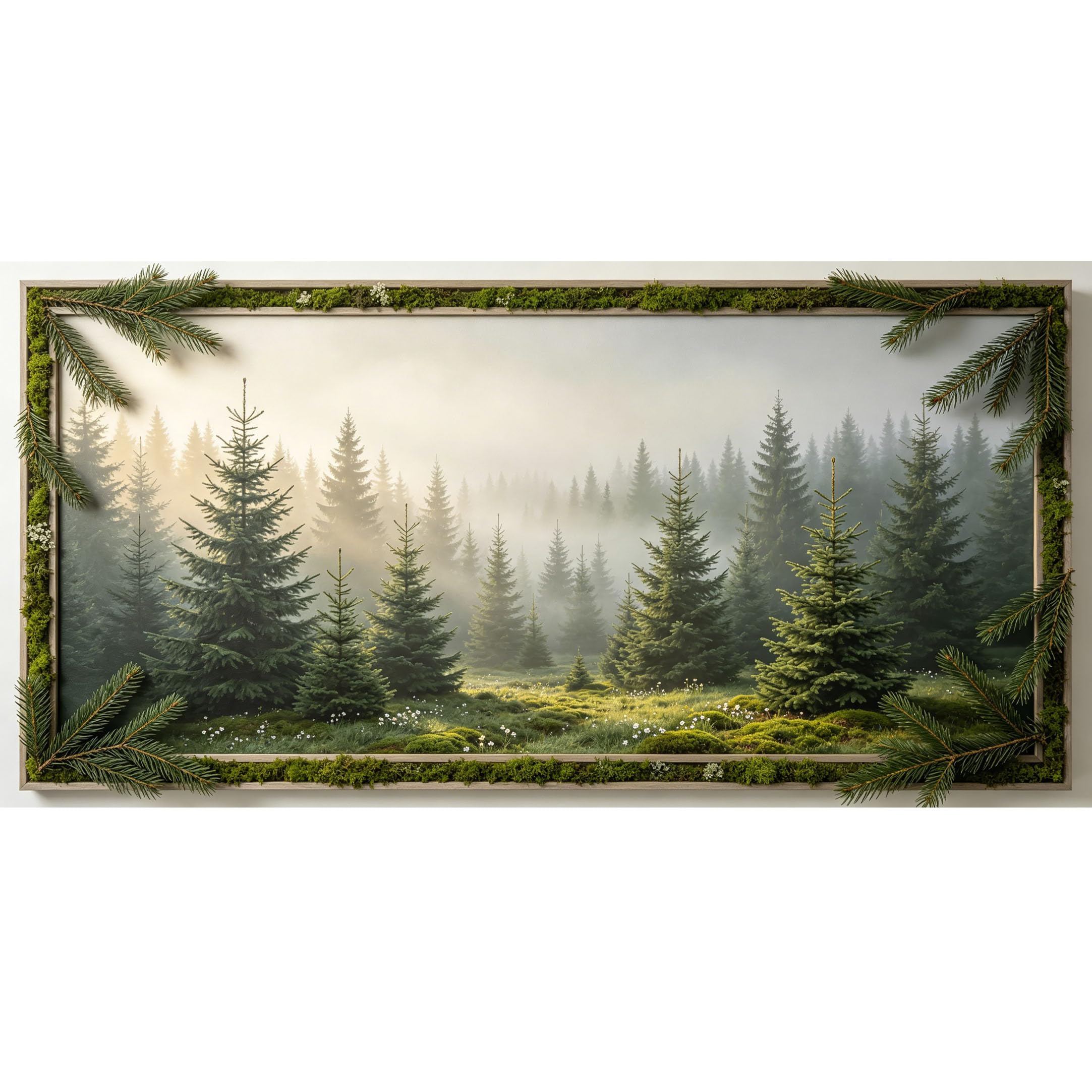 Agglomerix 3D Framed Wall Art Pine Tree Misty Forest Landscape Nature Contemporary Large Size SelfAdhesive Removable Wall Decor Prints Artwork for Living Room Bedroom Office