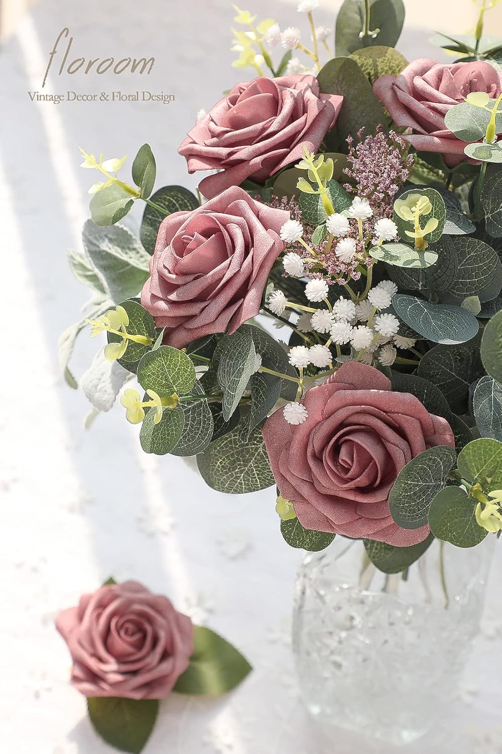 Floroom Artificial Flowers 25pcs Real Looking Dusty Rose Foam Fake Roses with Stems for DIY Wedding Bouquets Bridal Shower Centerpieces Floral Arrangements Party Tables Home Decorations - Image 2
