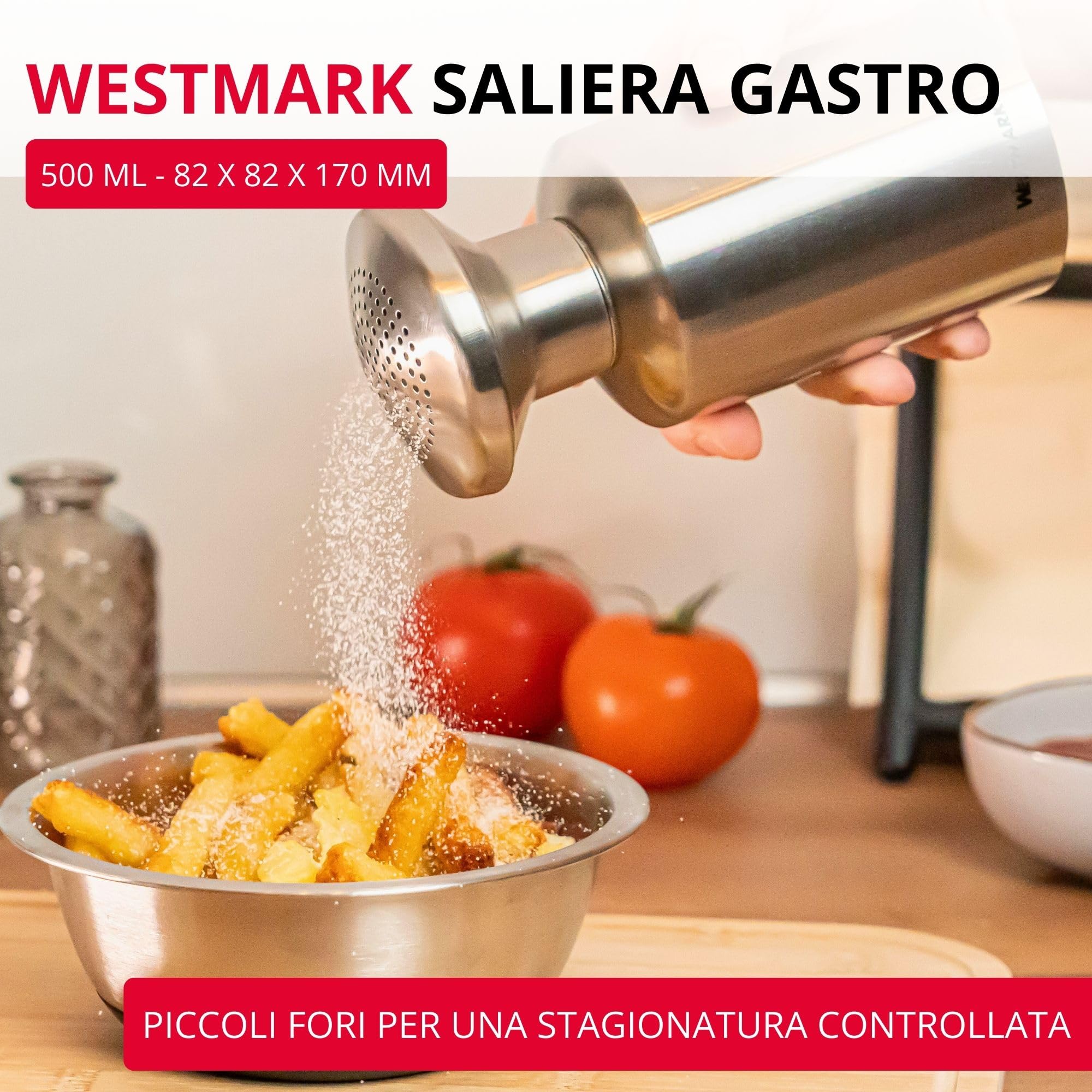 Westmark Alpha gastro saliera – ideale come portaspezie per cucine e catering, sale e zucchero – acciaio inox, 500 ml