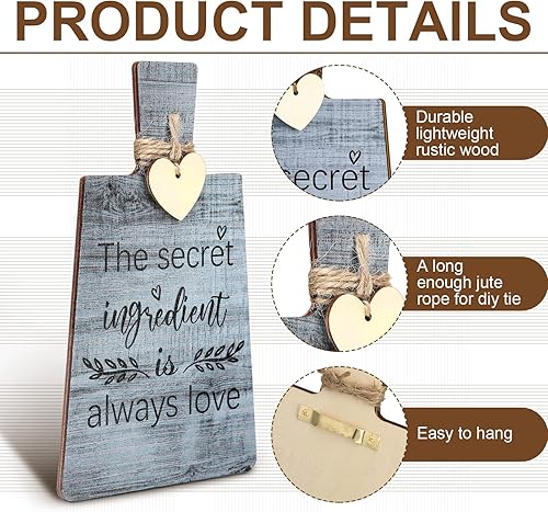 Miniatura 3 de Chunful Letrero decorativo de pared para tabla de cortar de cocina, 4 x 7 pulgadas, decoración rústica de madera para colgar en la pared, bandeja