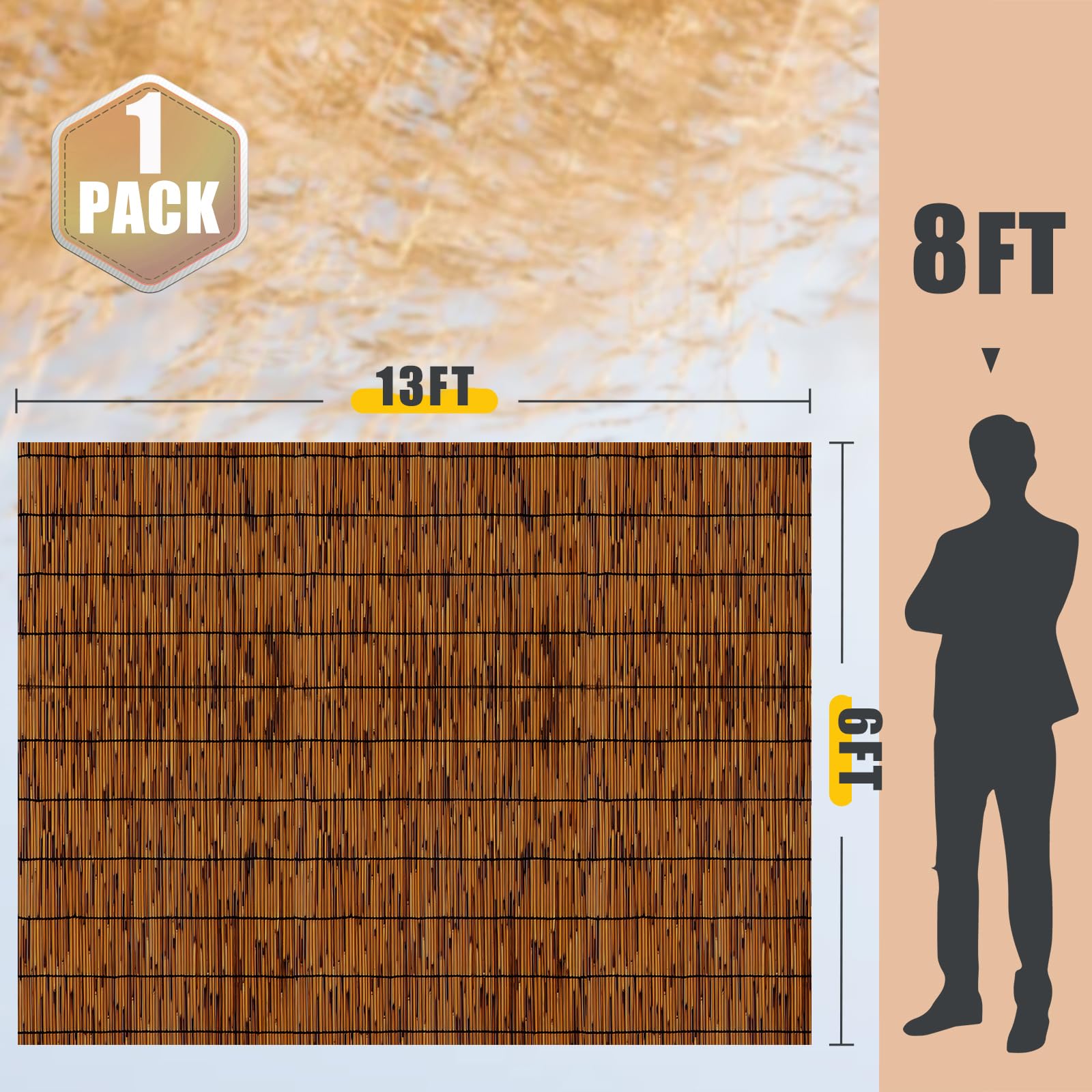 Condition photo showing New/Like New for natural reed fencing 6ft x 13ft reed fence 6ft high balcony reed fence privacy reed screen for outdoor backyard patio(brown)