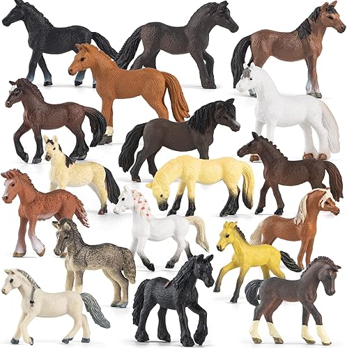 18 piezas de juguete realista de caballo de poni en miniatura de plástico, juguete de animales de granja, regalo para niños y niñas, decoración de