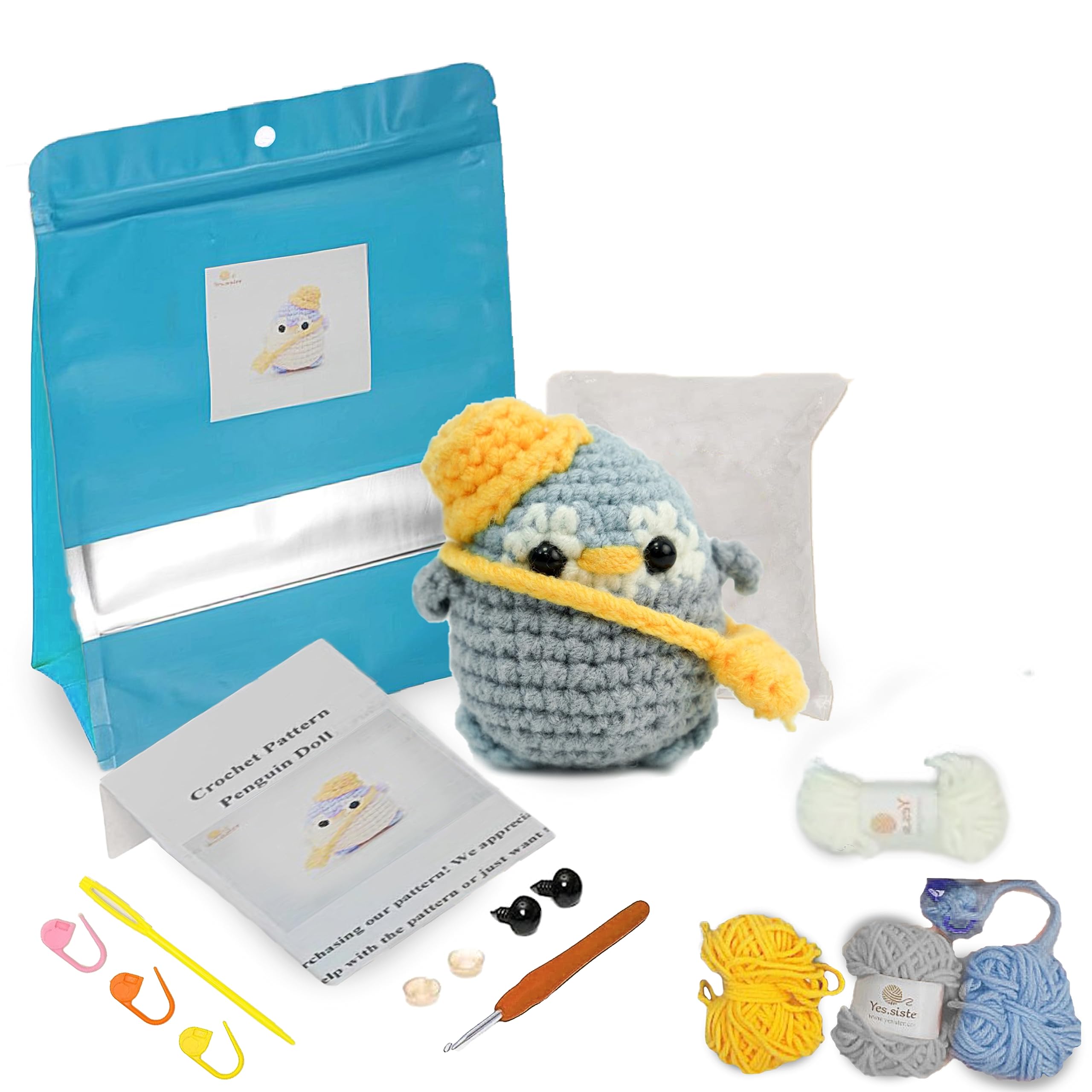 Crochet Kit (Dark Blue) for Beginners,Penguin Crochet 4 pcs Knitting Set,Step by Step Video Tutorial, with Crochet Hooks, Crochet Needles, Yarn for Crocheting, Gift, Craft for Adults.