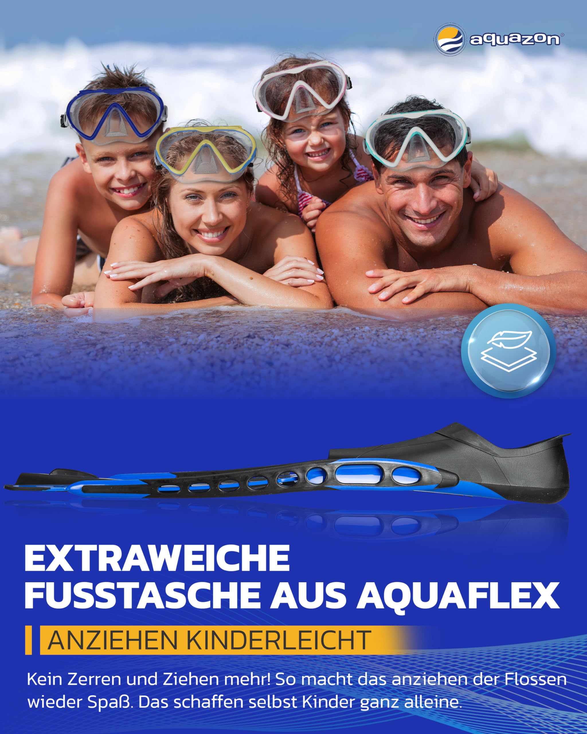 AQUAZON Adventure Marken Flossen-technisch hervorragende Schnorchelflosse mit extra weicher Fußtasche-optimaler Vortrieb durch hydrodynamische Optimierung