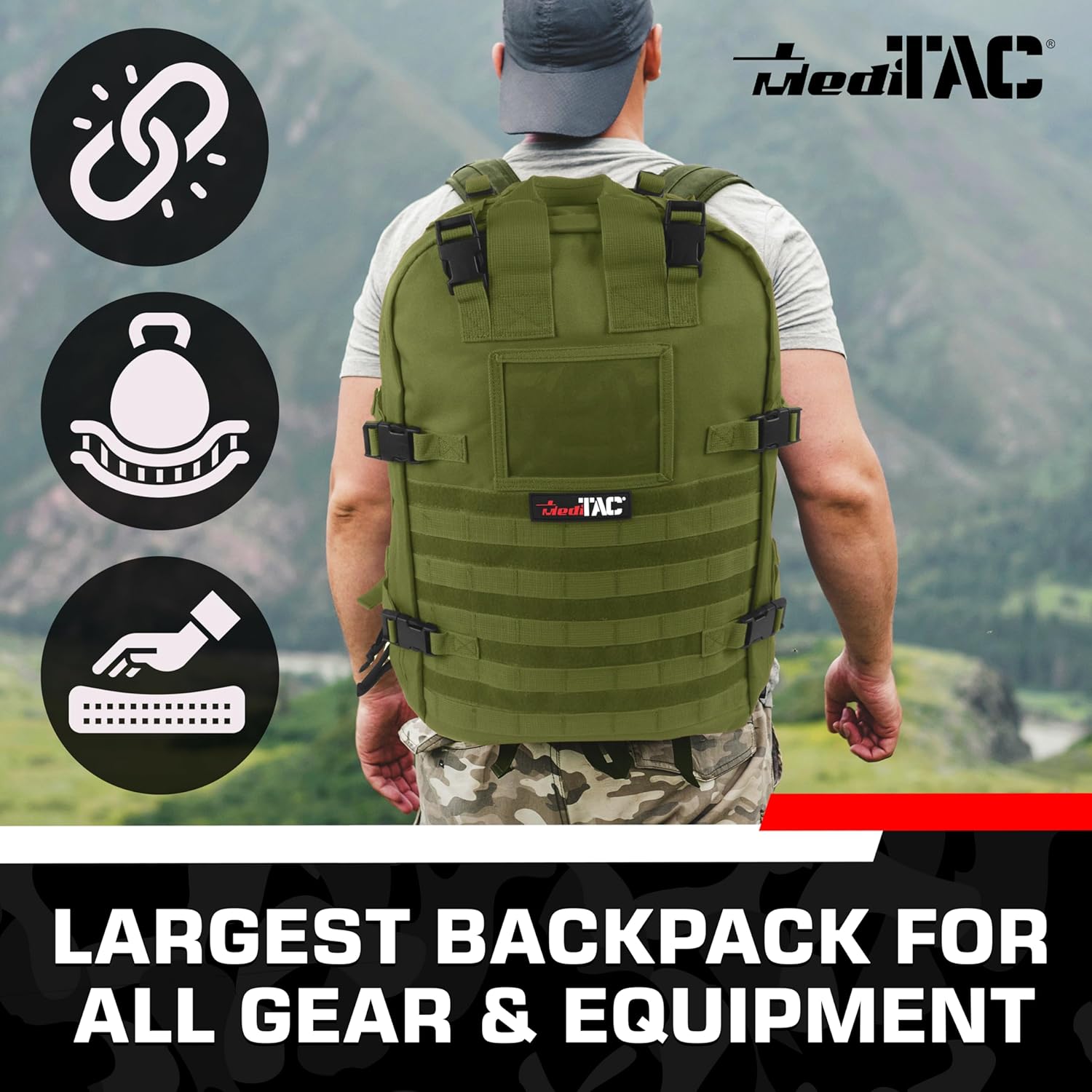 MediTac Deluxe Special Ops Tactical Field Medical Stomp Pack - Largest Backpack for all Gear & Equipment - Olive Drab