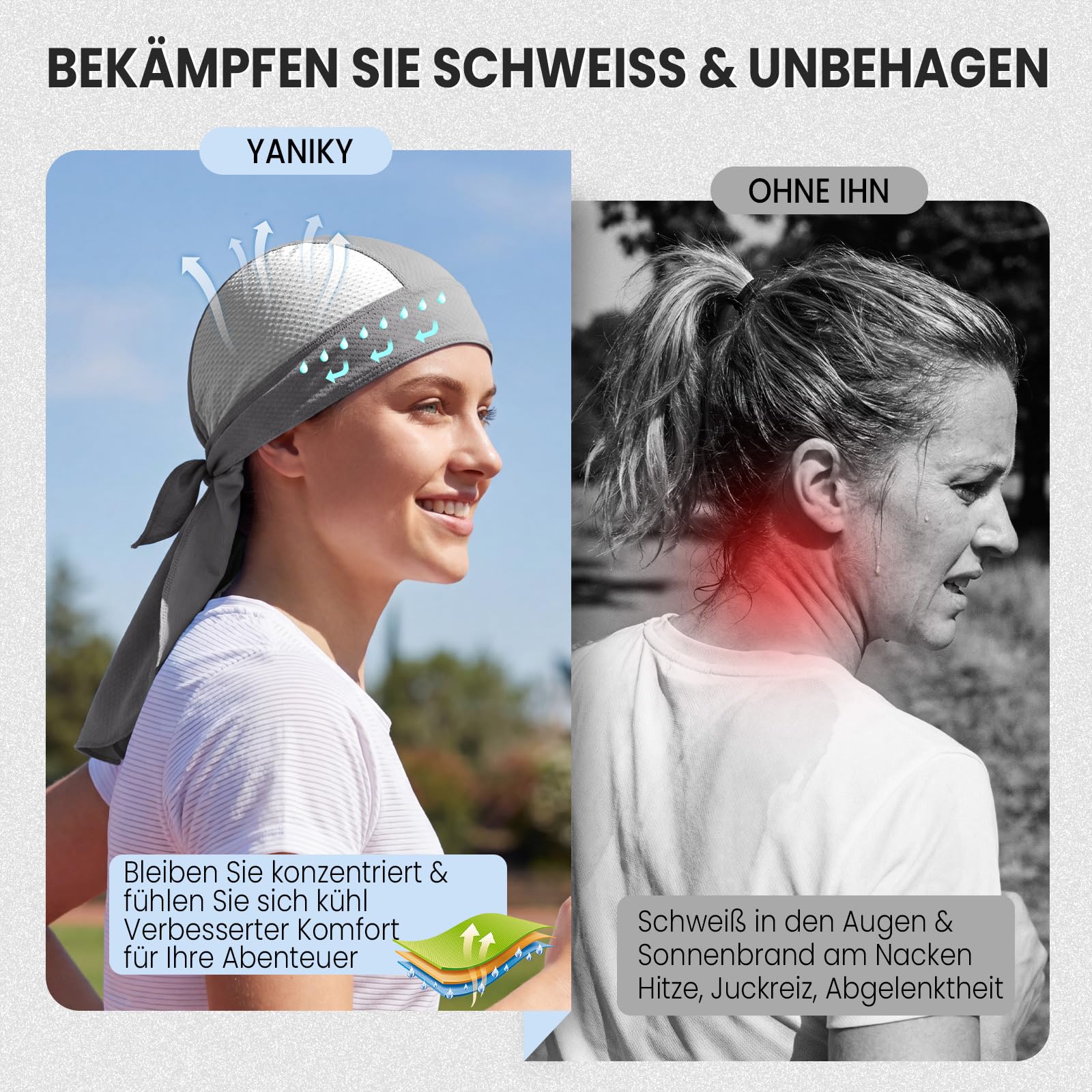 YANIKY Sport Bandana mit verlängertem​ Nackenschutz,Kopftuch Herren Damen Atmungsaktives Mehrfachpack als Unterziehhaube,Durag für Outdoor Laufen Arbeit