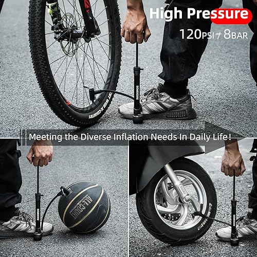 Miniatura 7 de ROCKBROS Bomba de bicicleta, bomba de bicicleta con medidor PSI, bomba de neumático de bicicleta portátil con válvula inteligente, se adapta a