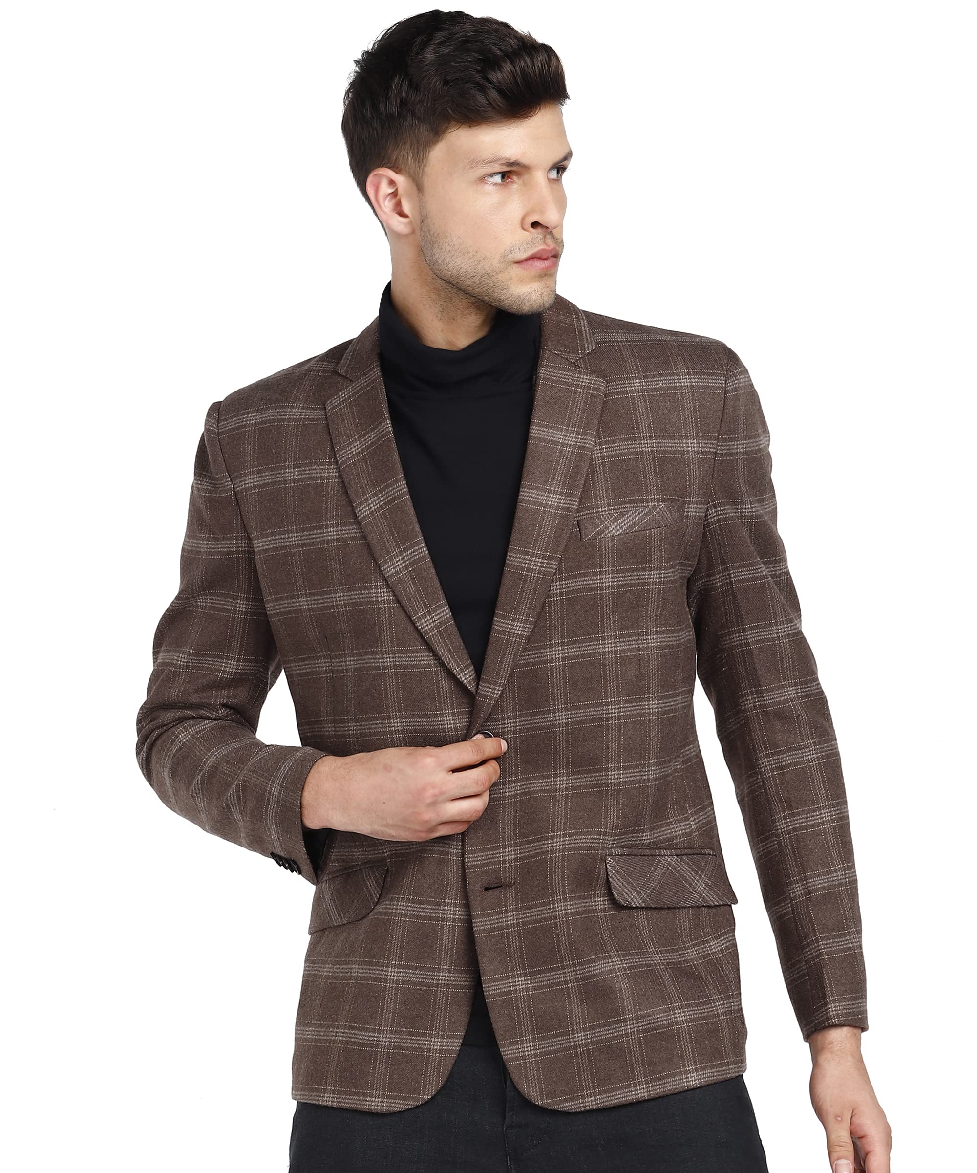 essentiele Brown Checkered Men's Tweed Casual and Festive Blazer Coat Jacket-picture-12