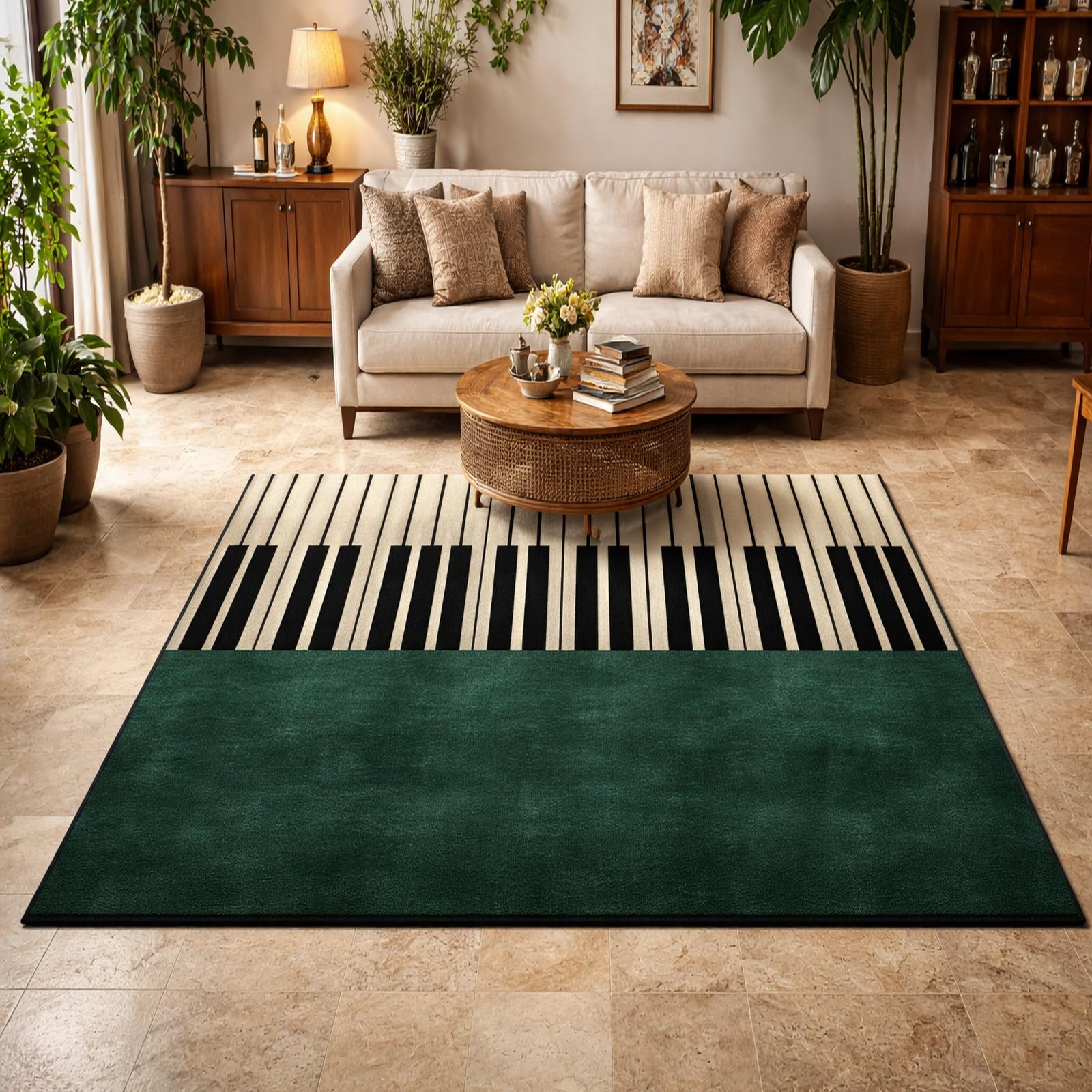 Alfombra fácil cuidado verde geométrica moderna de 120 x 200 cm