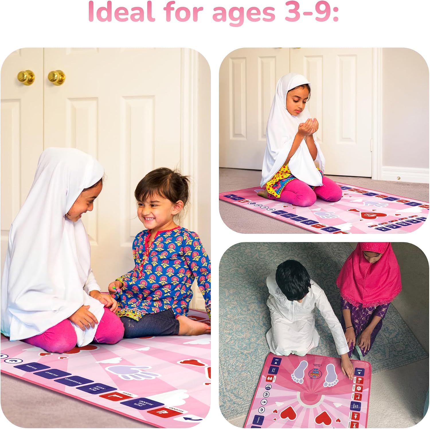 My Salah Mat for Kids - Pink Interactive Muslim Prayer Rug Learning The Salah - Fun & Easy Prayer Mat with 36 Touch Keys, 15 Languages, Speaker, & Booklets - Islamic Toys for Ages 3 to 8