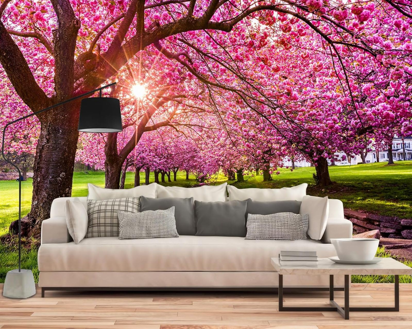hgjdjhnf Photo Wallpaper Pink Blossoms Tree Cherry Blossom Allee Non-Woven ModernLiving Room Bedroom Children's RoomDecoration Motif Wallpaper,200cmx140cmSticker - Background- Painting
