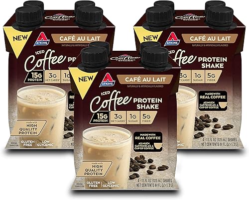 Miniatura 2 de Atkins Café au Lait - Batido de proteína de café helado, 0.55 onzas de proteína, bajo glucémico, 0.11 onzas de carbohidratos netos, 0.04 oz de