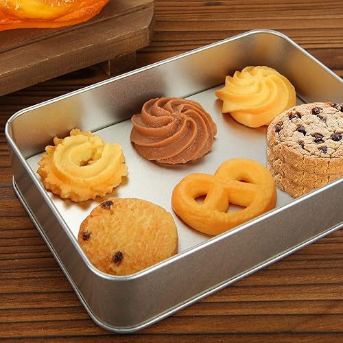 Miniatura 4 de Paquete de 8 cajas de latas de metal vacías con tapa, latas de galletas rectangulares de metal plateado para golosinas, regalos, regalos, velas y