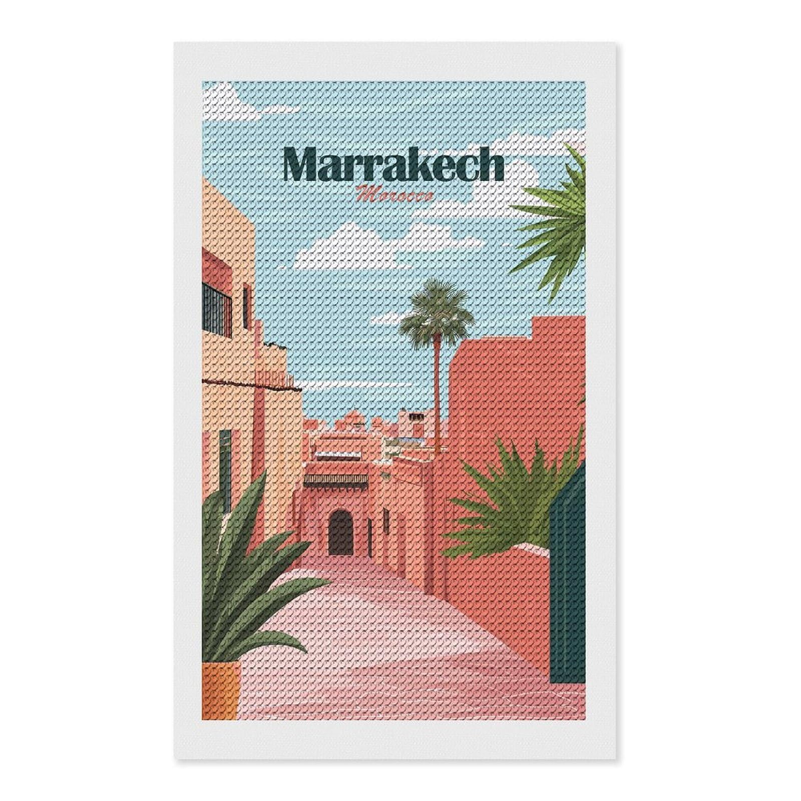 Junmoney Marrakech Cityscape Diamond Painting Canvas Set 12"x20", Boho Decor, for Craft Lovers, Easy Handmade Project, Holiday Gift Idea