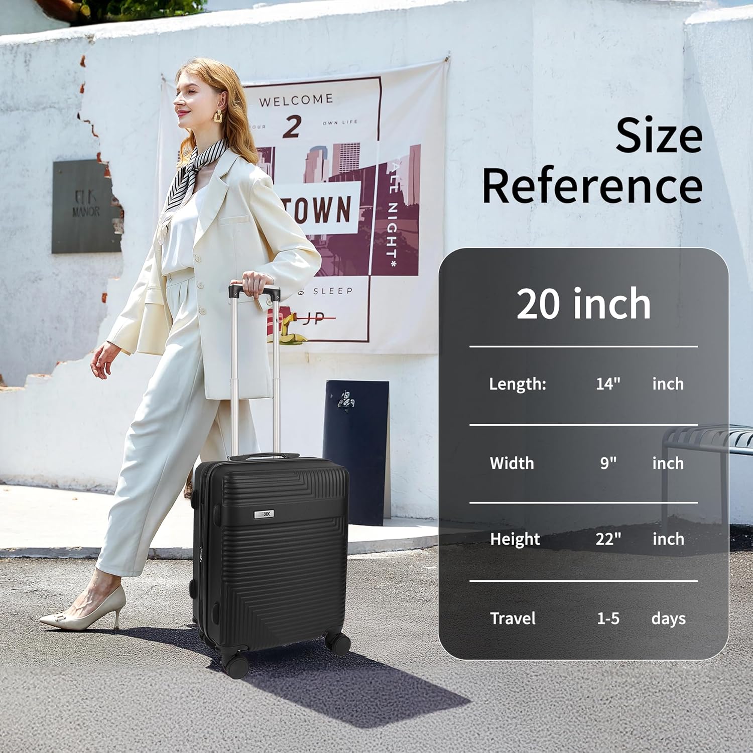 20" Hardside Carry-On Luggage for Airplane,Hardshell Suitcase with 8 Spinner Wheels,Expandable 20% with Scratch-Resistant Surface,Lightweight Durable Rolling Luggage for Men Women,Black