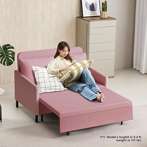 Miniatura 6 de XSPRACER Sofá biplaza convertible 3 en 1 con cama extraíble y almacenamiento para sala de estar, dormitorio, balcón, caravana, gris oscuro