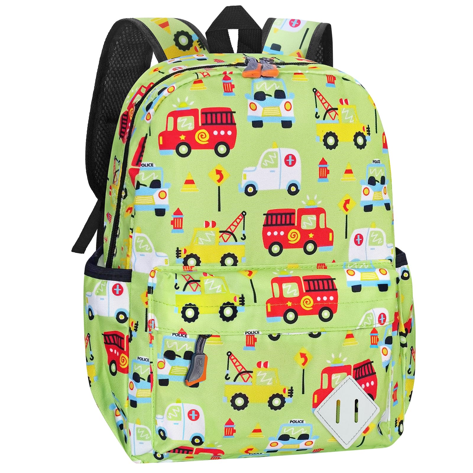 RSUARSUA Little Kids Backpack for Girls Boys - 15 Inch Preschool Kindergarten Backpack Cute Car Patterns School Bag for Aged 3-8, Green